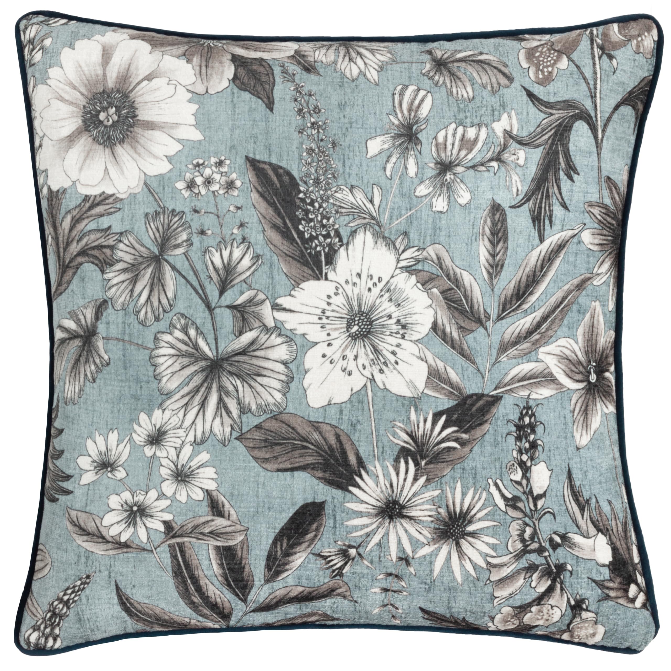 furn. Wylder Nature Harlington Botany Floral Piped Cushion Cover, Petrol, 50 x 50 cm (Pack of 1)