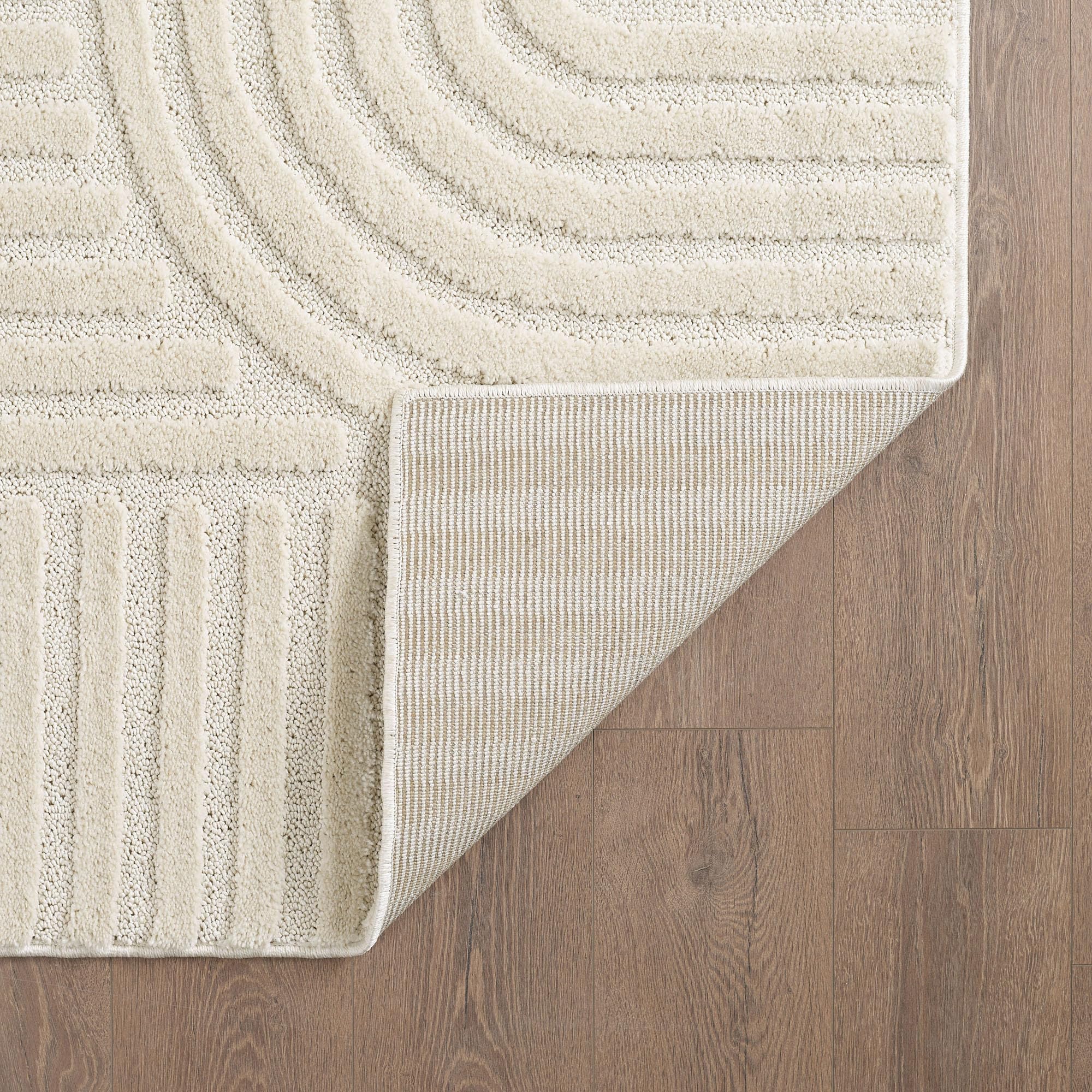 Nazar Tapis Salon Turin, Creme, Beige, Gris, géométrique avec Motif en Relief