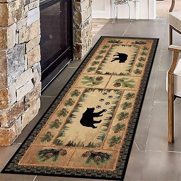Animal Runner Hallway Rug, 2x6ft Pine Cone Long Hallway Runner Rug, Washable Kitchen Black Bear Runner Rug, Non Slip with Rubber Backing Bedroom Rug for Living Room Bathroom Runner Rug