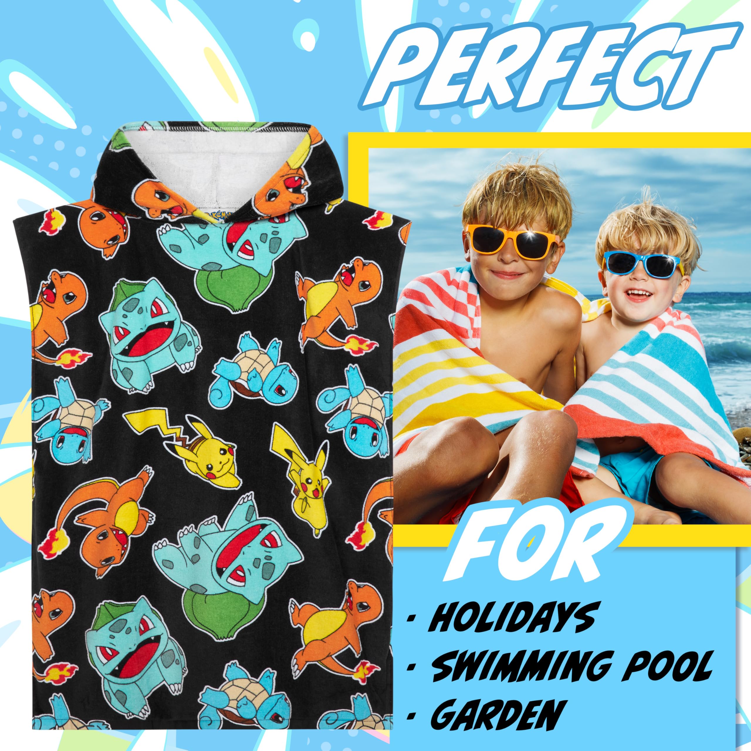 Pokemon Bath Towel with Hood for Kids Teenagers Absorbent Anime Changing Robe Cotton Poncho Towel for Swimming Bath Shower Beach Towel Holiday Essentials (Multi - Image 2