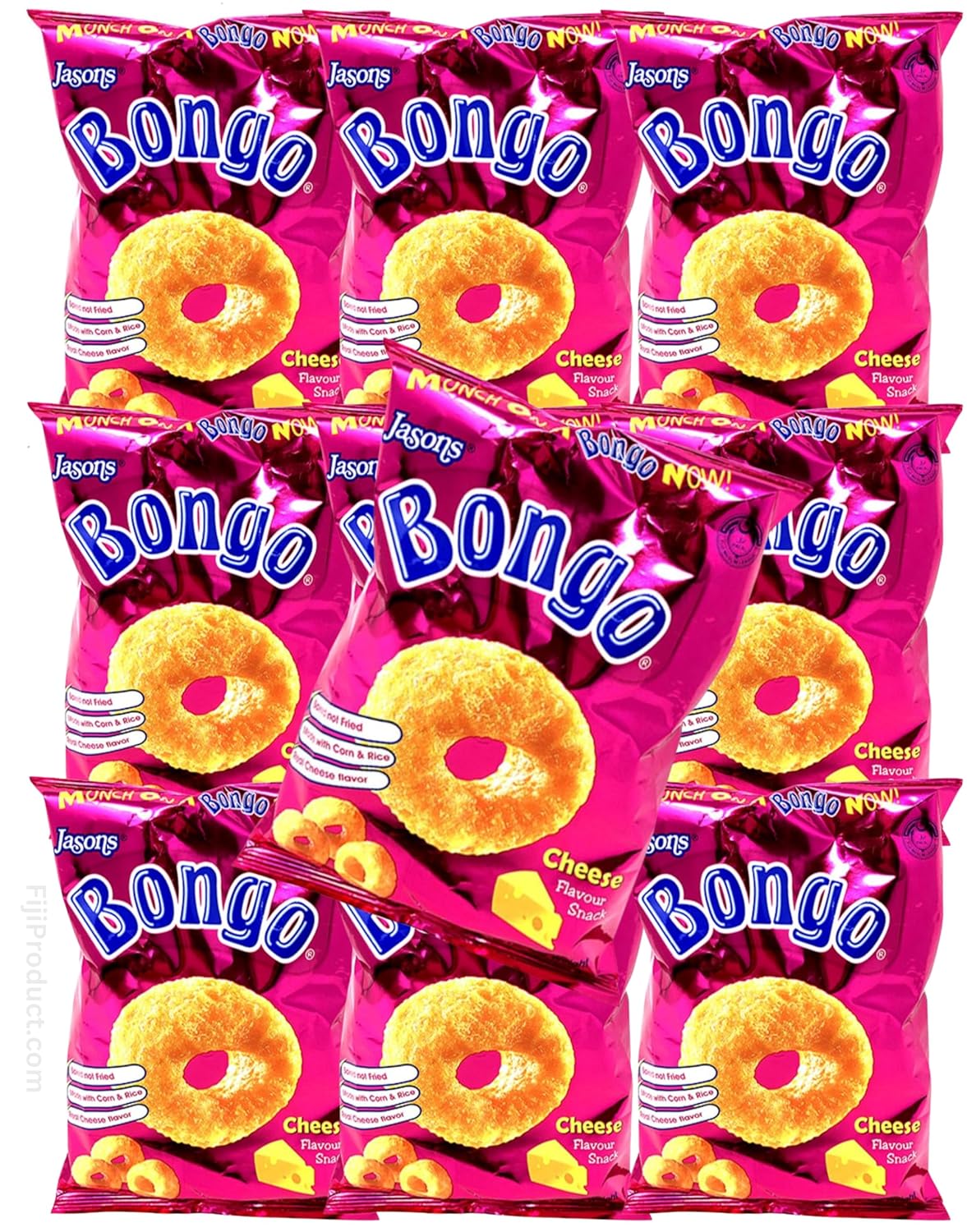 FIJI PUFFS - Bongo Cheese Flavor Snacks (BULK Pack Of 10 x 64g EA) Made with Real Unique Cheese Flavor