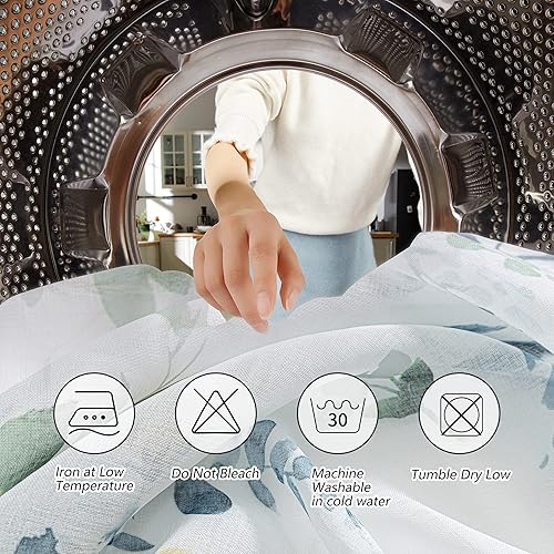 Miniatura 6 de MYSKY HOME Cortinas naranjas para dormitorio, cortinas florales de 84 pulgadas de largo para sala de estar, cortinas semitransparentes con ojales,