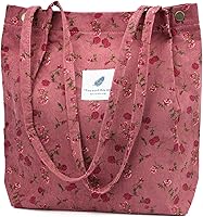 TOPASION Cute Corduroy Tote Bag for Women - Large Capacity Shoulder Handbag for Travel, Shopping & Daily Use