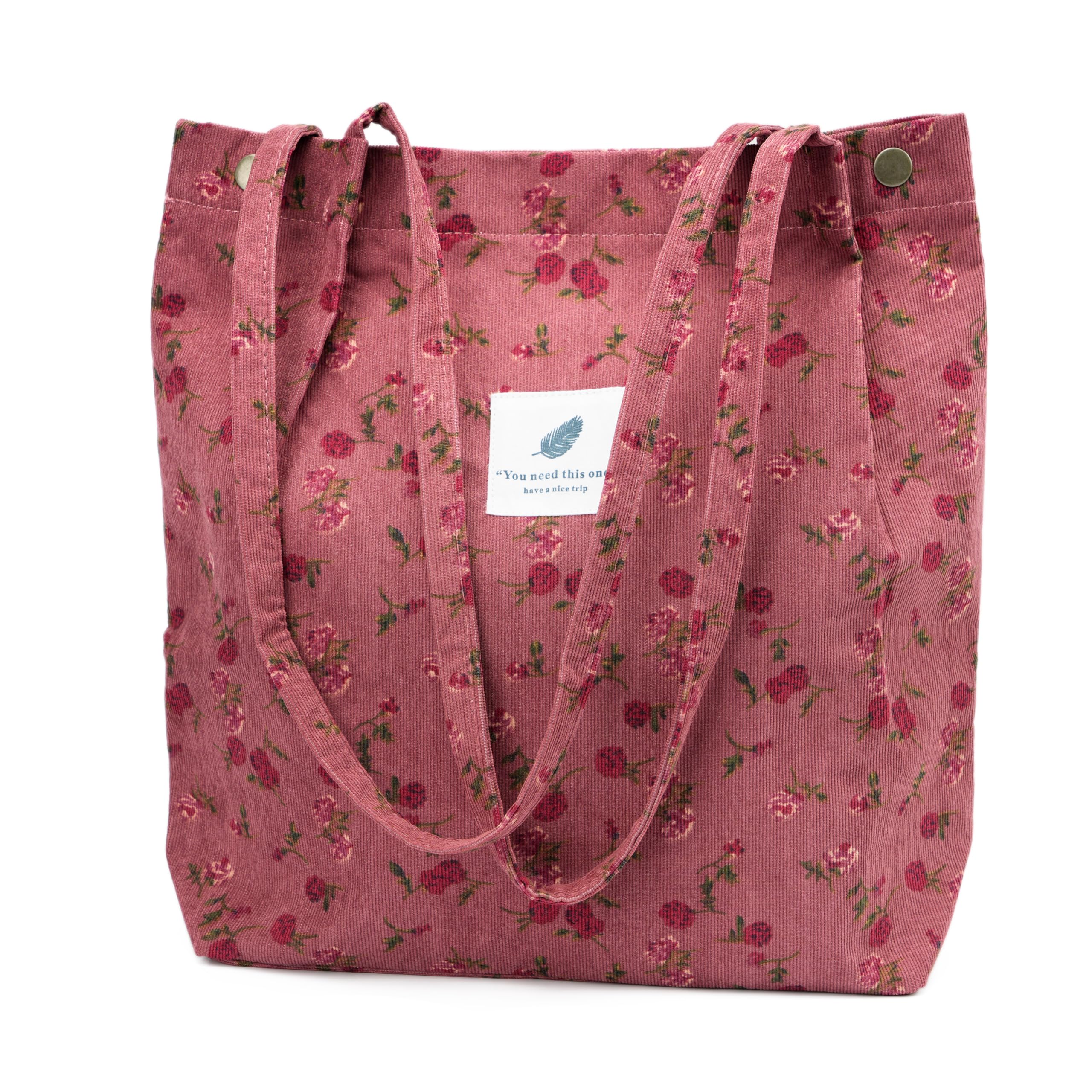 TOPASION Cute Corduroy Tote Bag Canvas Shoulder Handbags for Women Travel Shopping