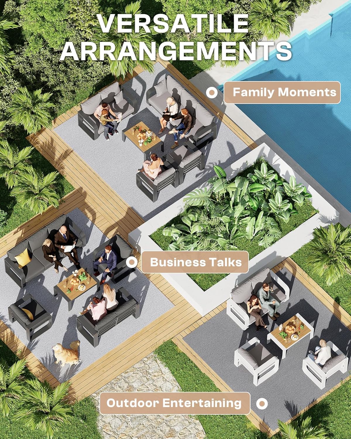 Aluminum Outdoor Patio Furniture Set, 5 Piece Oversized Patio Conversation Sets Widened Armrest & Ultra-Thick Cushions, Heavy Duty Modern Sectional Furniture for Backyard, Porch, Graphite