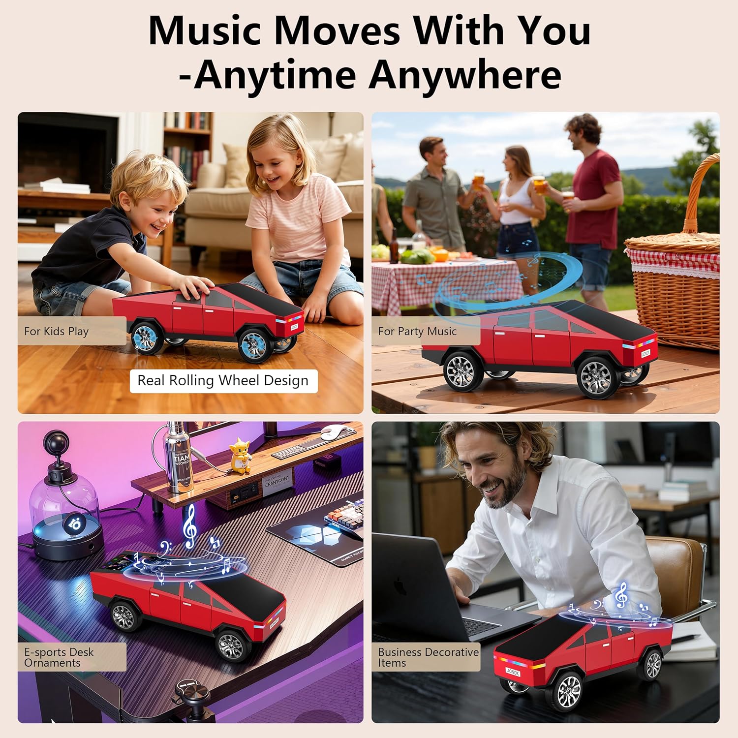 Cybertruck Bluetooth Speaker for Car, Mini Wireless Speaker with LED Lights, FM Radio, USB/TF Card, TWS Stereo, Desk Gaming Outdoor Use, Gift for Car Lovers
