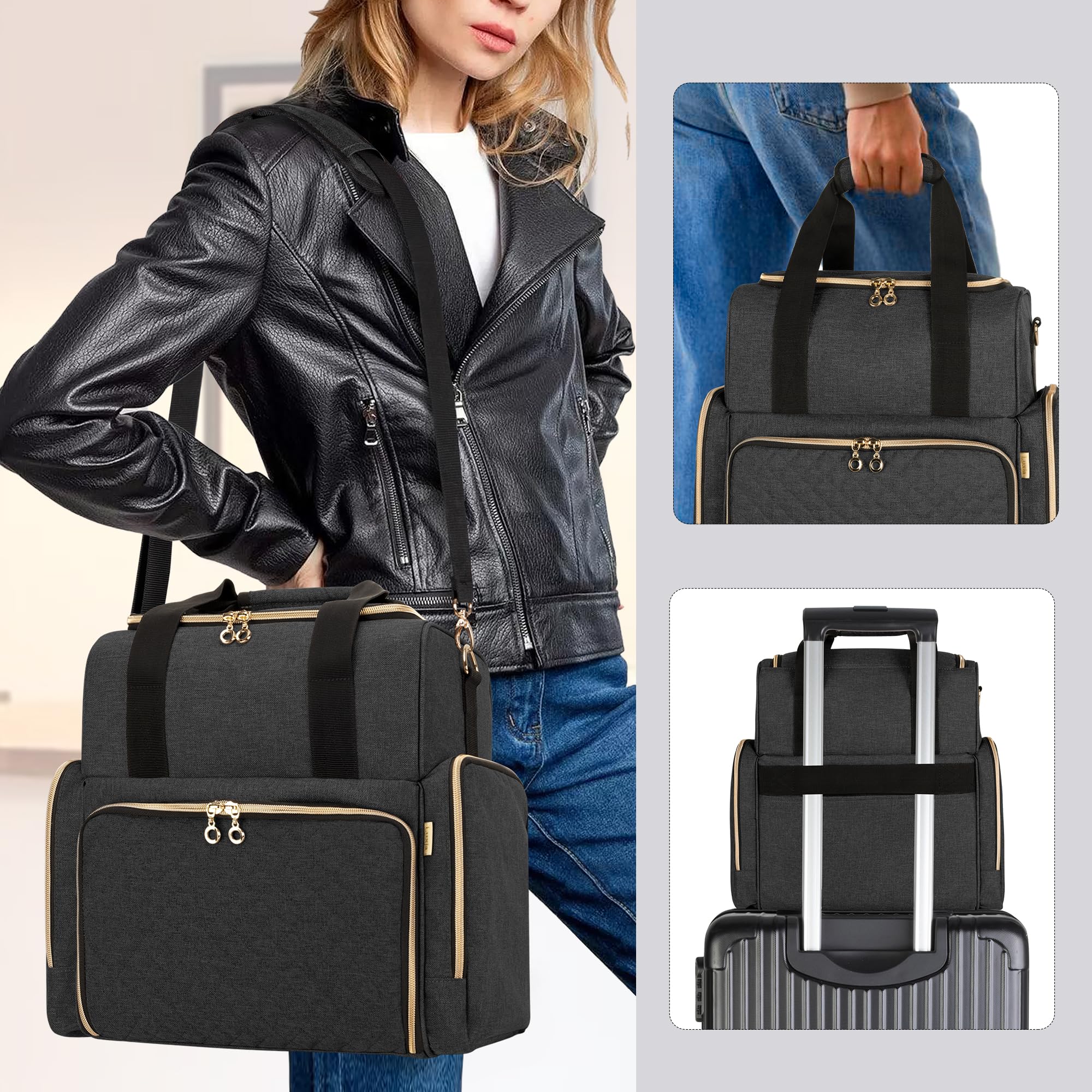 Luxja Grand Étui de Transport pour Tatouage avec 3 Pochettes Amovibles, Organisateur de Fournitures de Tatouage pour Imprimante de Pochoirs et Kit de Tatouage, Noir
