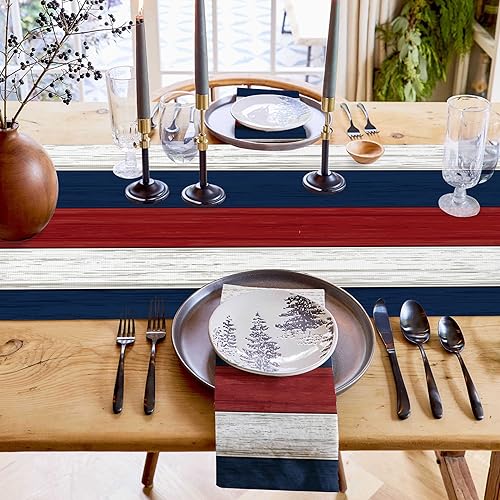 Miniatura 292 de Camino de mesa de algodón y lino estilo granja rústico retro, textura de madera de granero, color degradado marrón y gris, antideslizante,