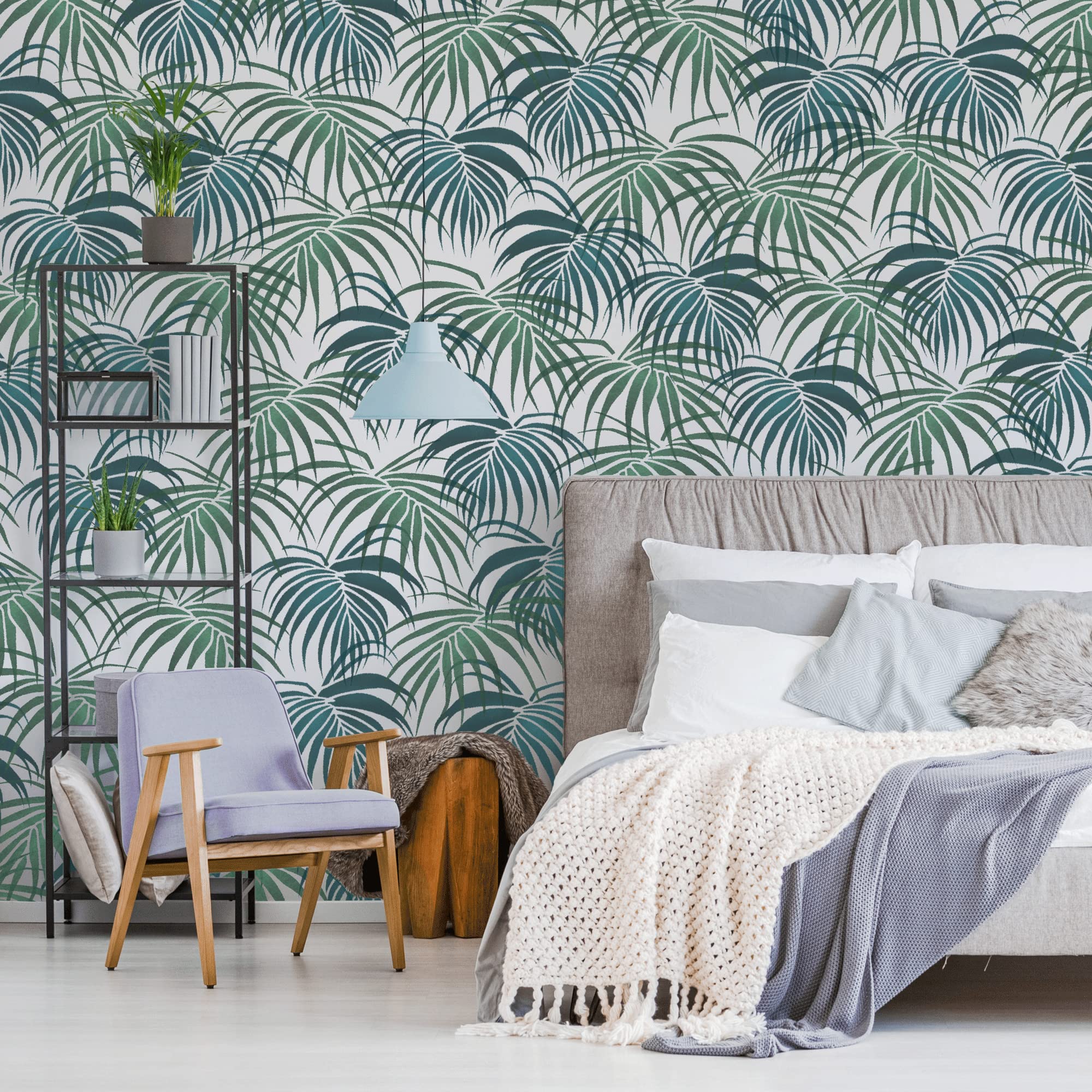 NAKLEO Pochoir de Fleurs pour Peinture Murale Grand Format 43x64cm, Modèle en Plastique et Réutilisable, Fronde Palmier Areca, DIY Bricolage Artisanat Décoration a Peindre, Bois Tissu Mueble