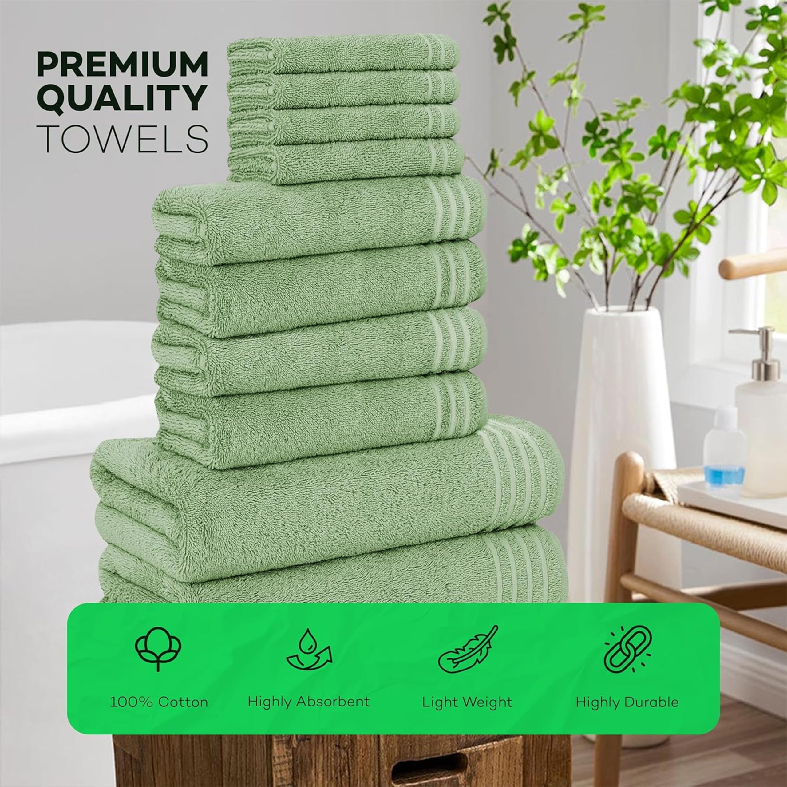 Olivia Rocco Monaco 10 Piece Bathroom Towels Bale Set, Premium Quality Water Absorbent Towel, 4 Face 4 Hand 2 Bath Towel - Image 2