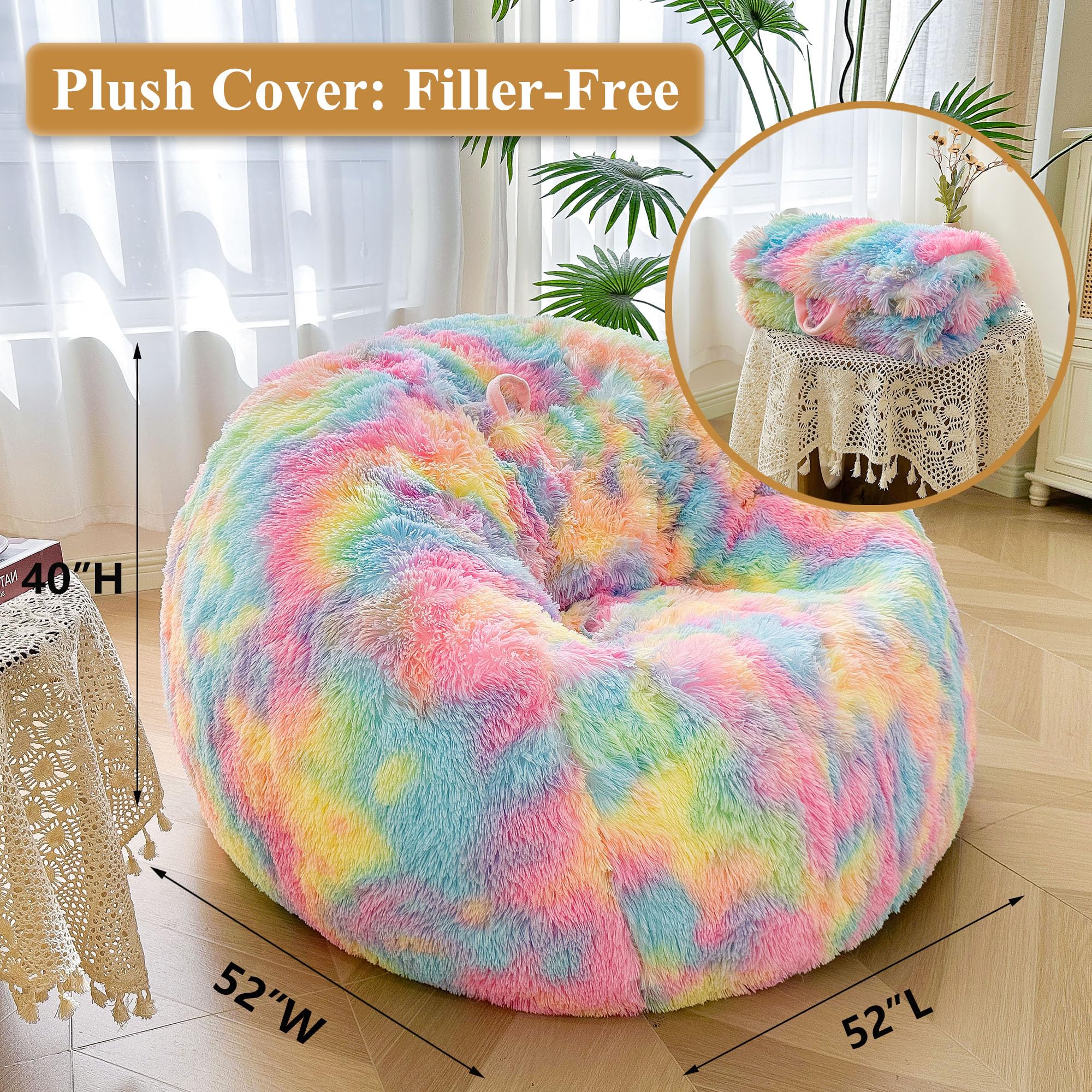 XeGe 5FT Giant Fluffy Bean Bag Chair Cover(No Filler) - Image 2