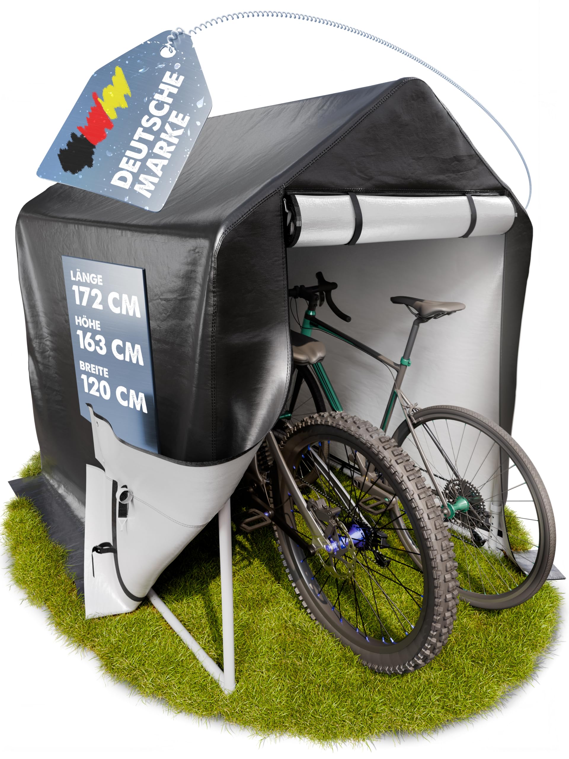 Fahrradgarage 172 x 163 x 120 cm, Aufbau ohne Schrauben, Zeltgarage | Gerätehaus und Fahrradschuppen, Foliengerätehaus und Gartenhütte für den Garten