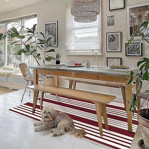 Miniatura 3 de KOZYFLY Alfombra a rayas para exteriores de 4 x 6 pies, color blanco y negro, alfombra tejida a mano, lavable, tapete para exteriores, para entrada,