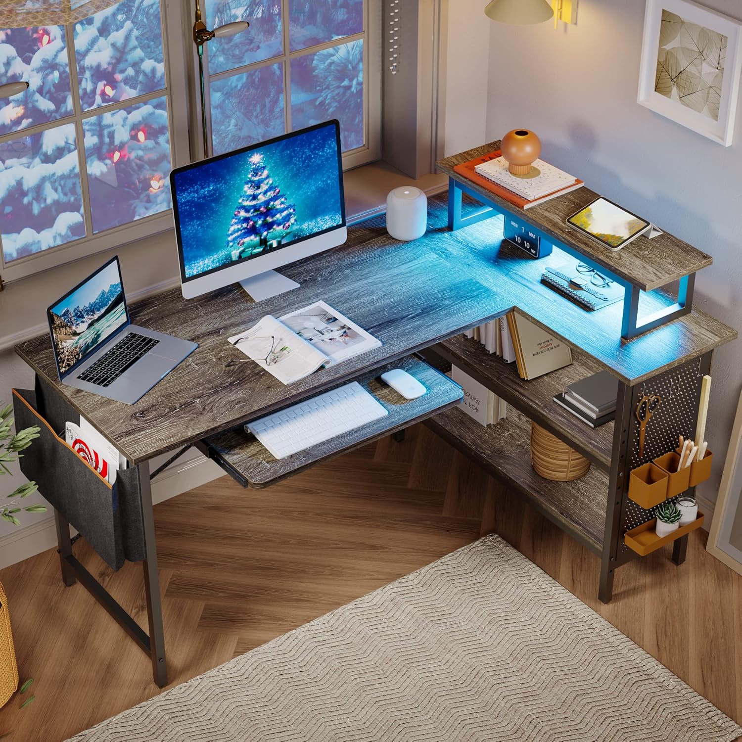 Buy Bestier 55 L Shaped Computer Desk with Enclosed Shelves and