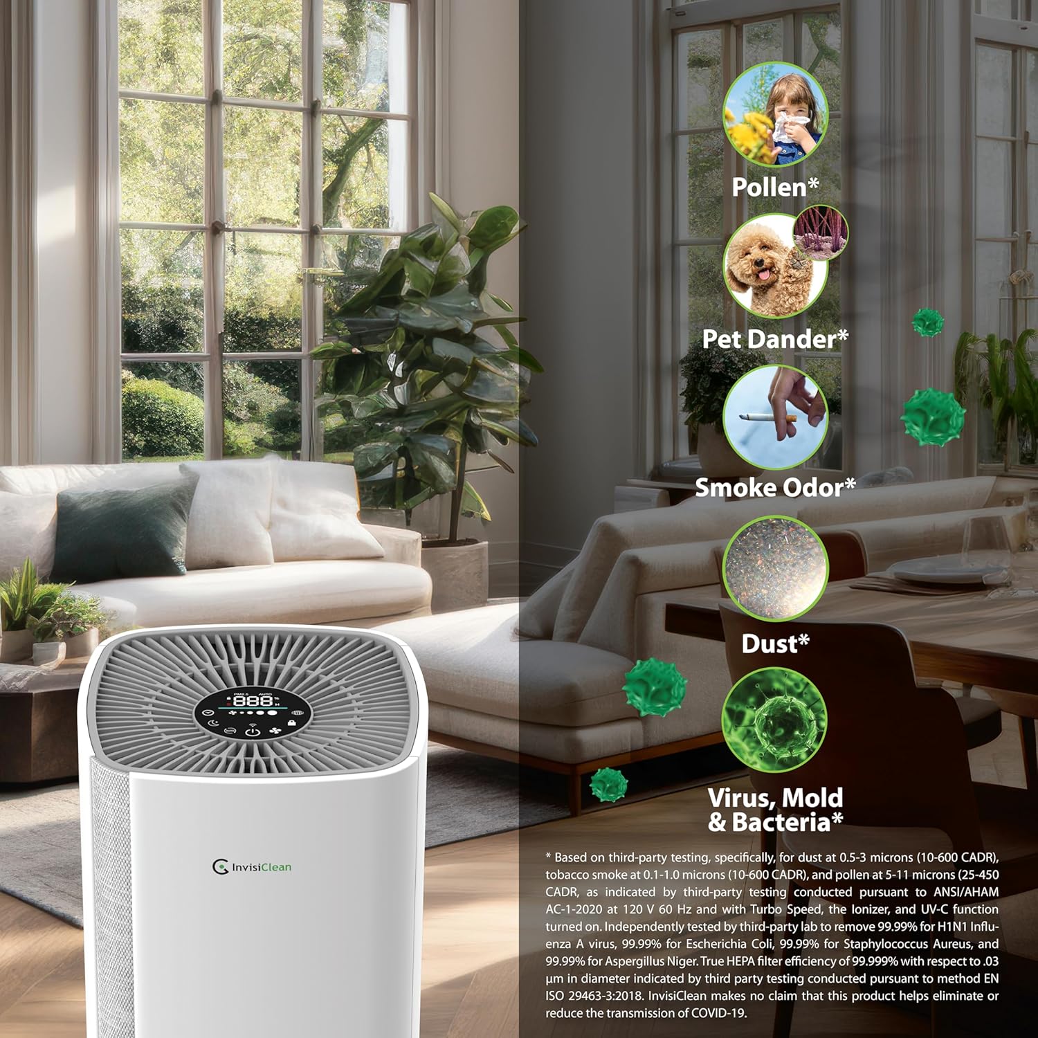 Air Purifiers for Home, Large Room Covers 1500 Ft², H13 Medical Grade True HEPA Air Filter, Ideal for Allergies, Cat, Dog, Pet, Hair, Pollen, Smoke, Dust, Bedroom Air Filter, WiFi, InvisiClean Bella - Image 9