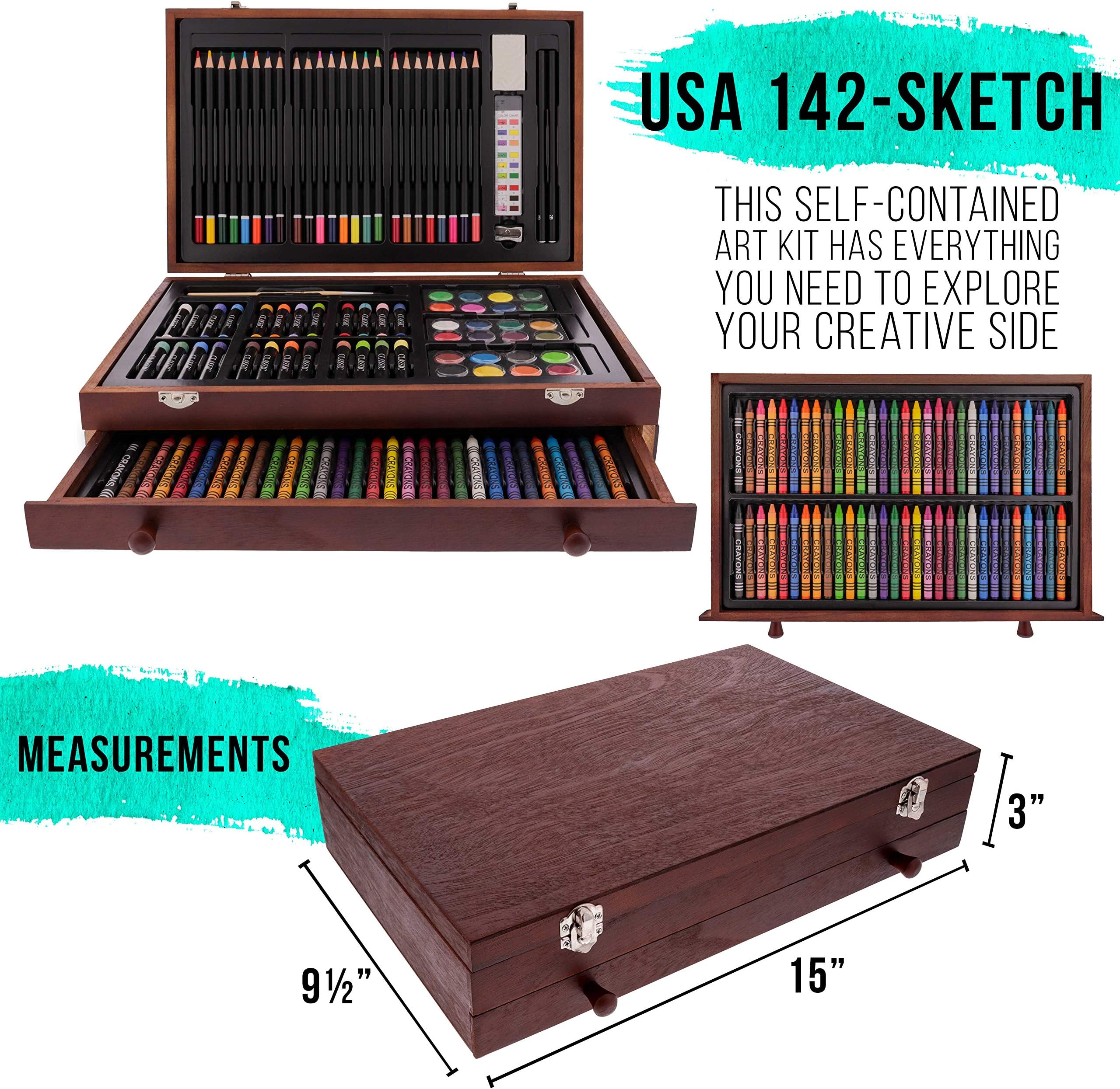 U.S. Art Supply Mega Art Set: 143 Wooden Cases, 2 Sketch Pads, 24 Watercolors, 24 Oil Pastels, 24 Colored Pencils, 60 Crayons