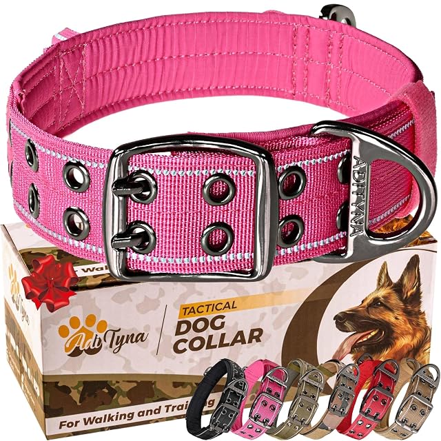 ADITYNA Collar de perro rosa resistente para perros medianos con mango de