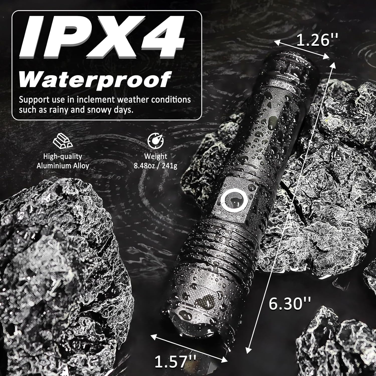ISUNMEA Rechargeable Strong Flashlight, Zoomable LED Powerful Flashlights 1500LM High Lumens w/ 5 Modes Waterproof Handheld Flash Light for Emergencies Outdoor Camping Hiking Home Power Outage 1-Pack