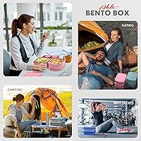 Vista 5 de Jelife Lonchera Bento para adultos, lonchera Bento apilable de 3 capas para adultos, lonchera Bento de estilo grande de 72 onzas, lonchera a prueba