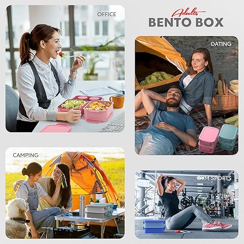 Miniatura 5 de Jelife Lonchera Bento para adultos, lonchera Bento apilable de 3 capas para adultos, lonchera Bento de estilo grande de 72 onzas, lonchera a prueba