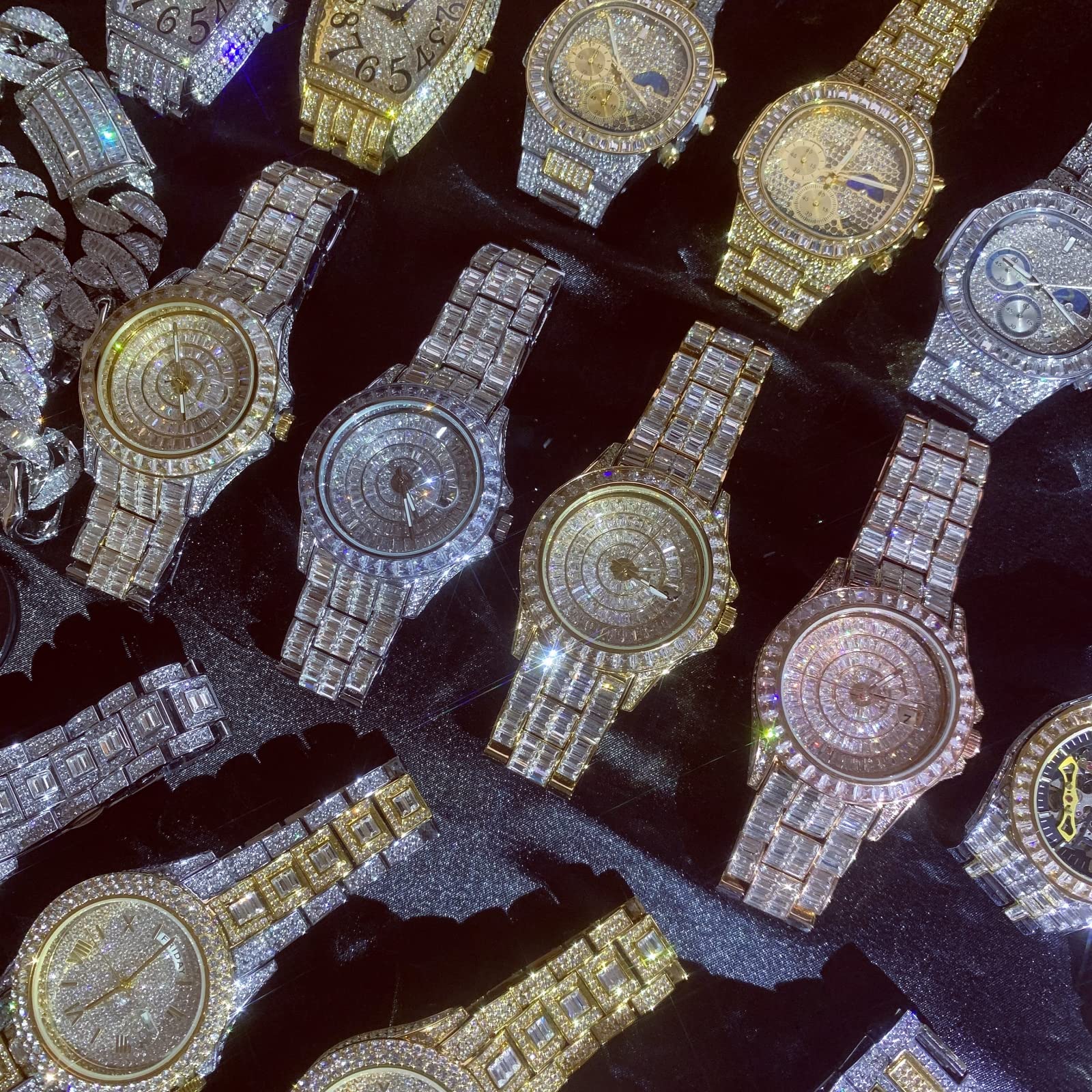 ICEDIAMOND Reloj de Pulsera de 42 mm con Diamantes de circonita cúbica, Chapado en Oro con Piedras de circonita Brillante y Esfera Redonda, Reloj de Cuarzo para Hombre, Mezclado, 42 mm