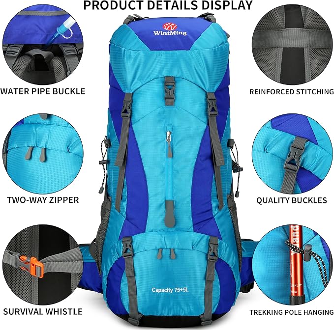 Mochila de senderismo 75L con funda de lluvia impermeable miniatura 6