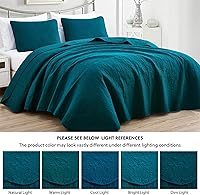 Vista 5 de Chezmoi Collection Luca - Juego de colcha de 3 piezas extragrande, tamaño king, verde azulado - Edredón de verano de microfibra ligera de 118 x 106