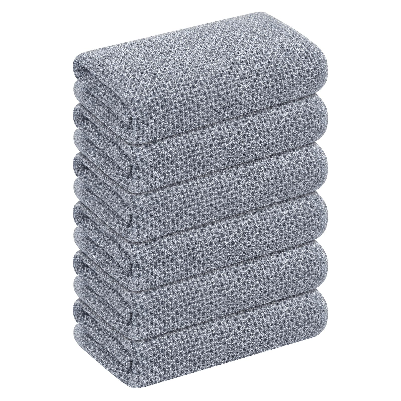 Mordimy Kitchen Towels 100% Cotton Waffle Weave Dish Towels, Soft, Super Absorbent and Quick Drying Hand Towels with Hanging Loop, 6 Pack, 15 x 26 Inch, Grey