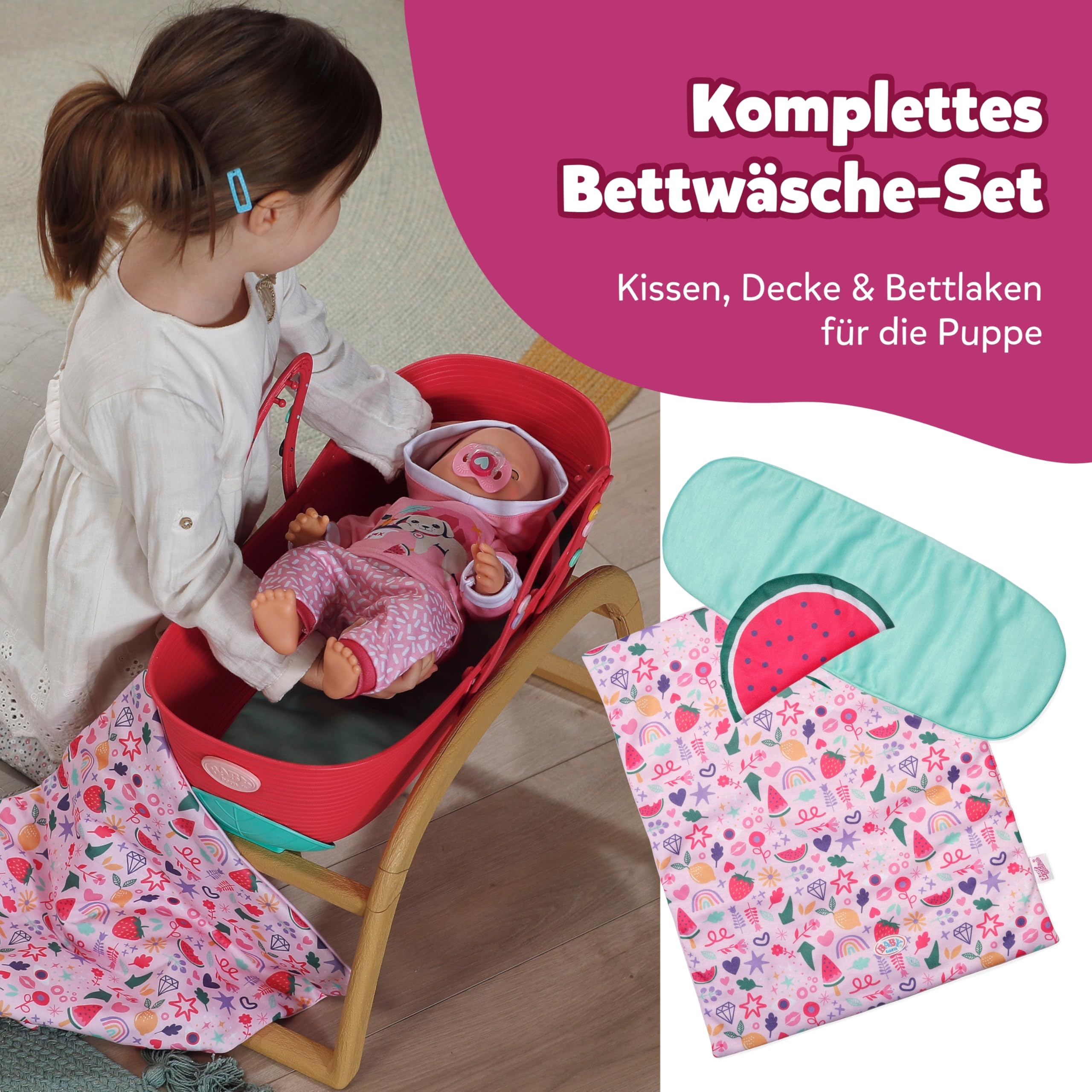BABY born 3 in 1 Wiege Pinplay, Puppenbett, Wiege und Trage mit Pins zum Verzieren, inkl. Bettdecke und Kopfkissen