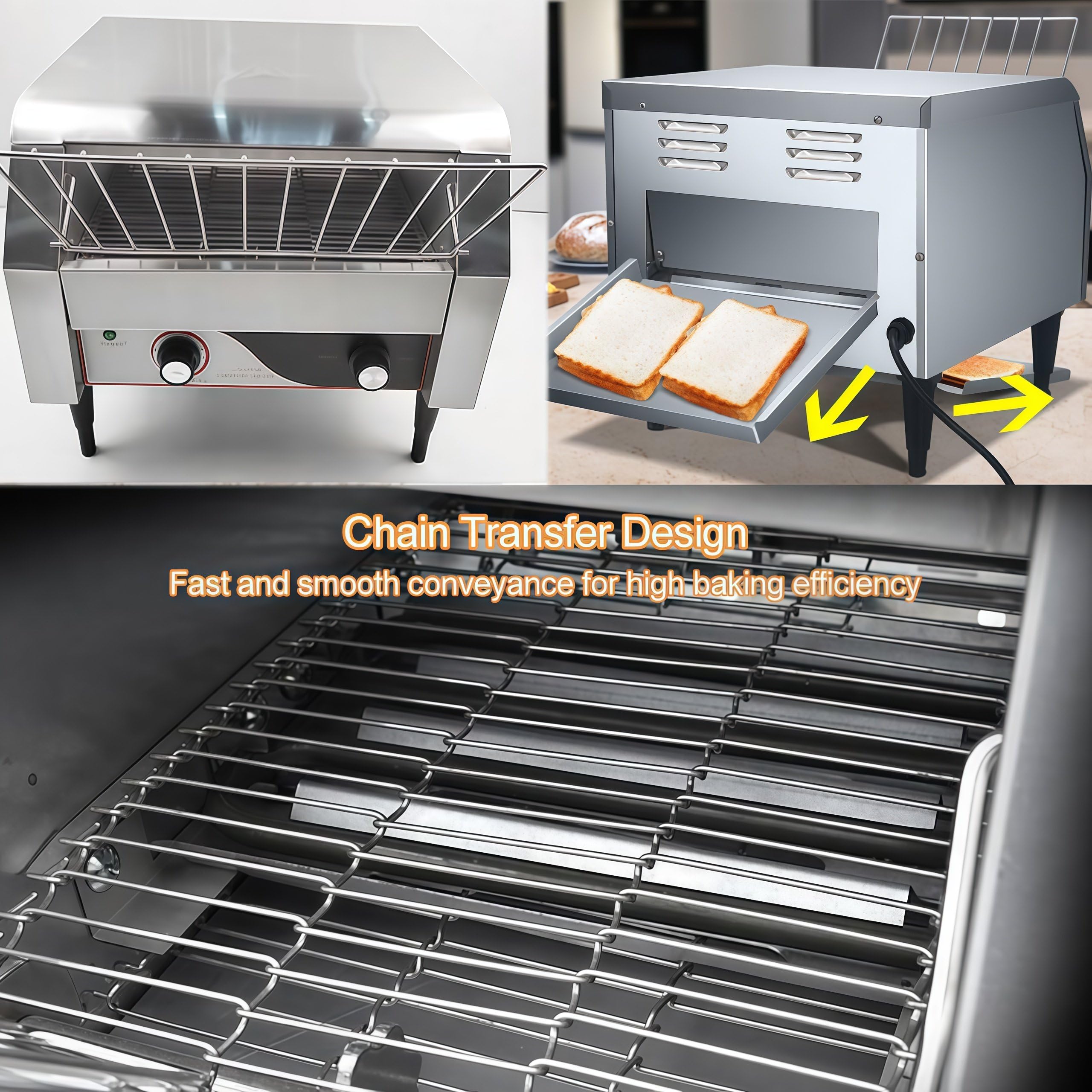 Tostapane Professionale A Nastro,Macchina per Il Pane elettrica 450/300/150 Fette/Ora,Forno Rotante in Acciaio Inox, Tostapane Elettrico da Banco per Bar,Hotel,Ristoranti E Colazione. 150