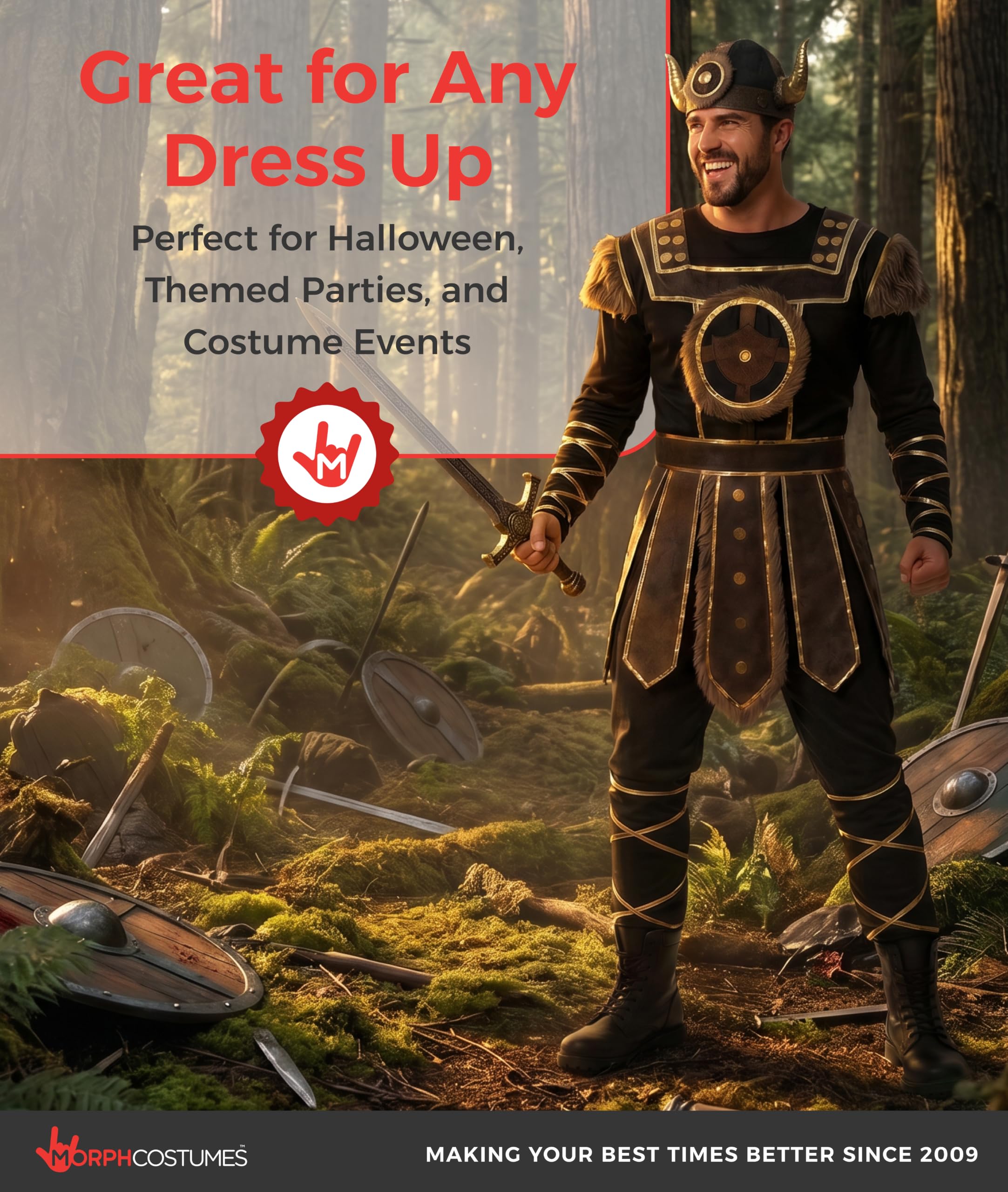 Morph Disfraz Vikingo Adulto, Traje Guerrero para Carnaval - Talla L