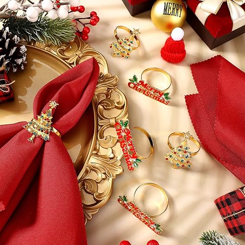 Vista 51 de EBOOT Juego de 16 servilletas y anillos de Navidad, 8 servilletas lavables de tela roja y 8 anillos de Navidad para Navidad, cena, fiesta