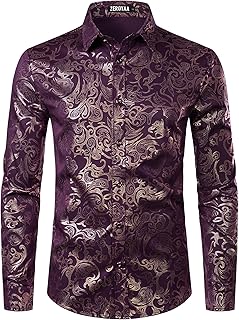 ZEROYAA Men's Luxury Gold Prom Design Slim Fit Long Sleeve Button up Party Dress Shirts