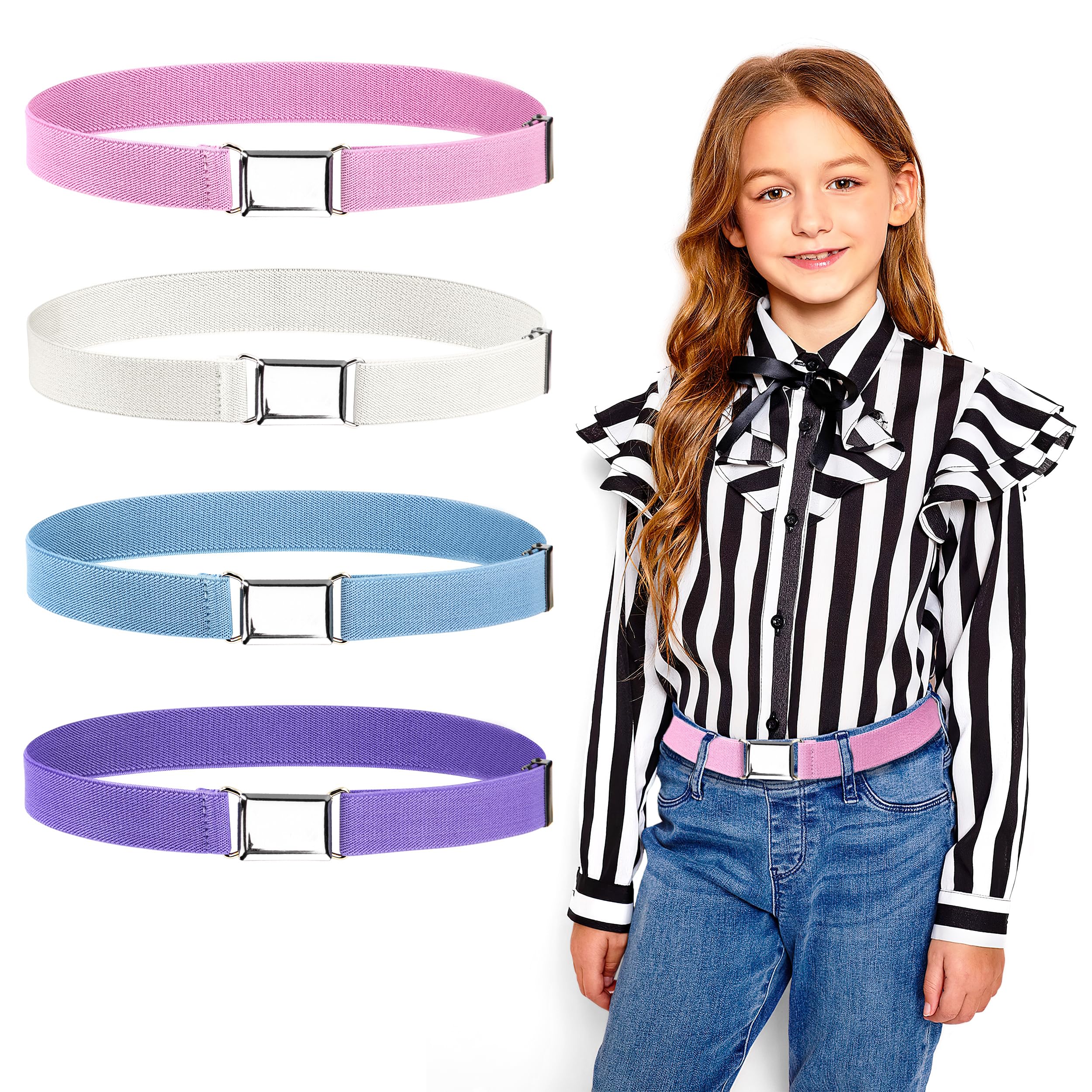 Lot De 4 Ceintures élastiques Réglables Pour Enfants (2-15 Ans) - Noir, Bleu Marine, Beige, Marron - Sans Boucle Métal