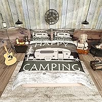 Vista 1 de Funda de edredón Happy Camping, juego de ropa de cama con temática de cámper para niños, funda de edredón de estilo rústico para decoración