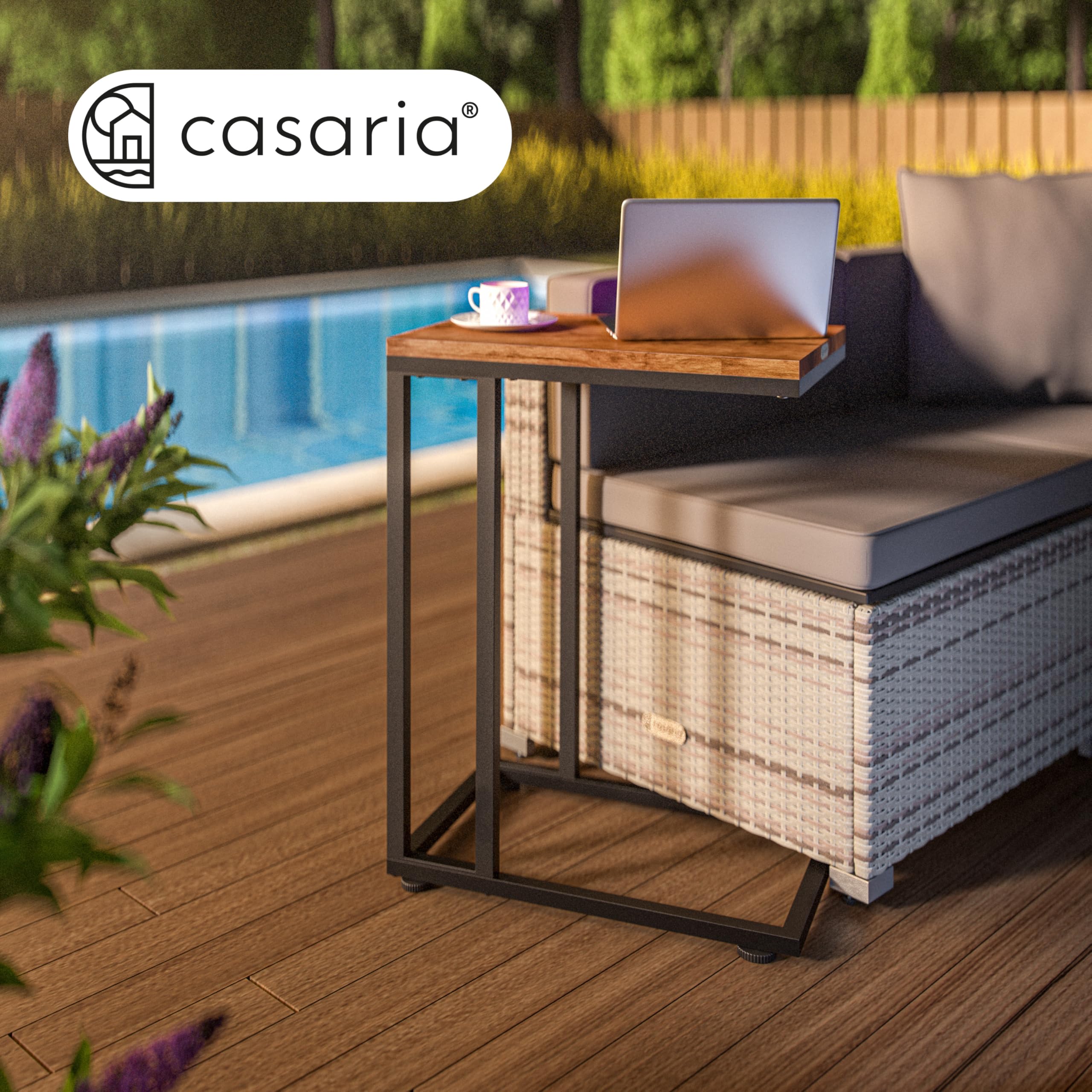 Casaria® Table d'appoint Bout de canapé avec roulettes Cadre en métal Noir Desserte de lit Support Ordinateur Portable pour Salon Bureau Chambre