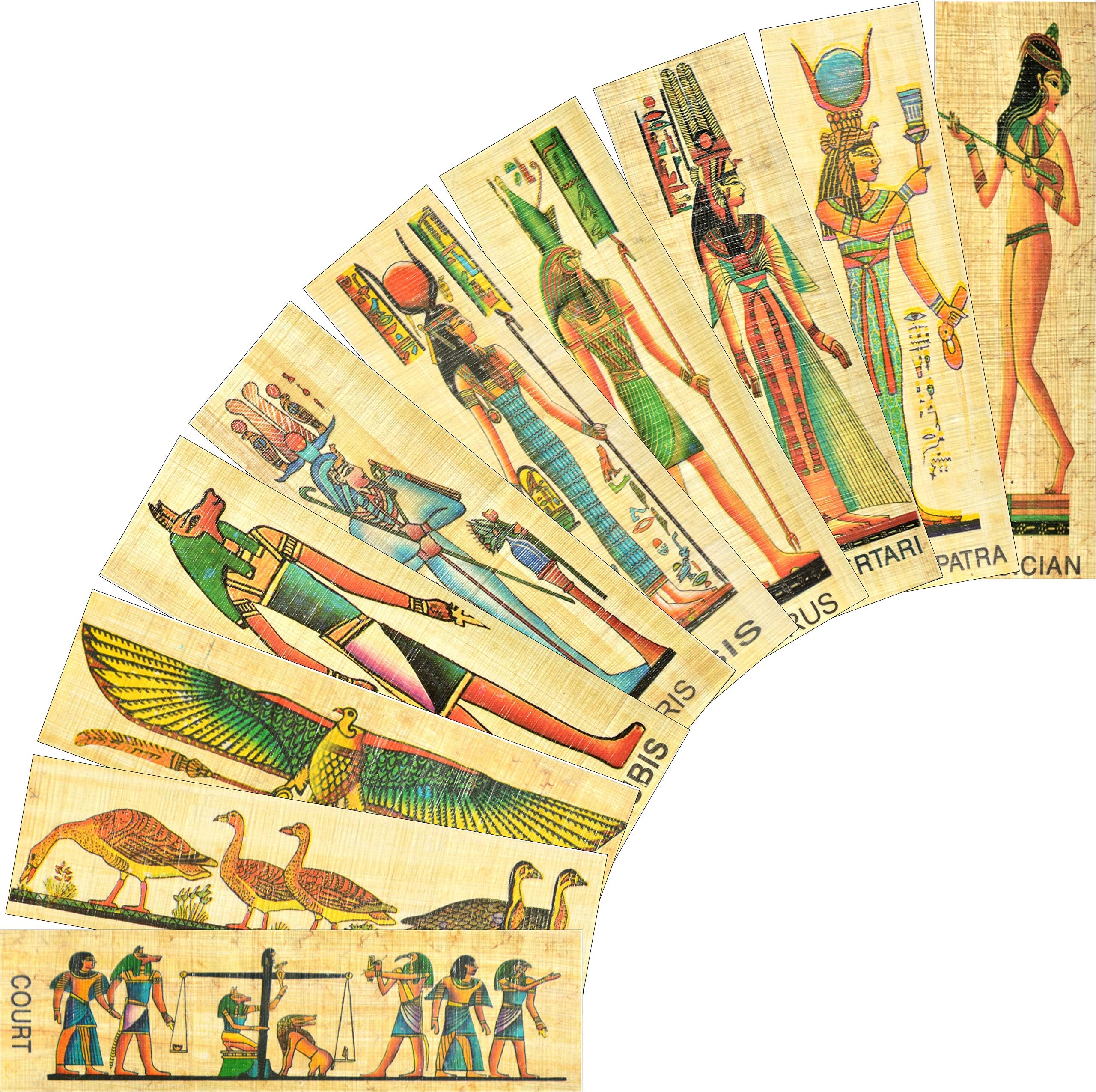 NileCart Pack of 10 Egyptian Papyrus Bookmarks Made in Egypt with Ancient Egyptian Gods,Egyptian Kings and Queens.
