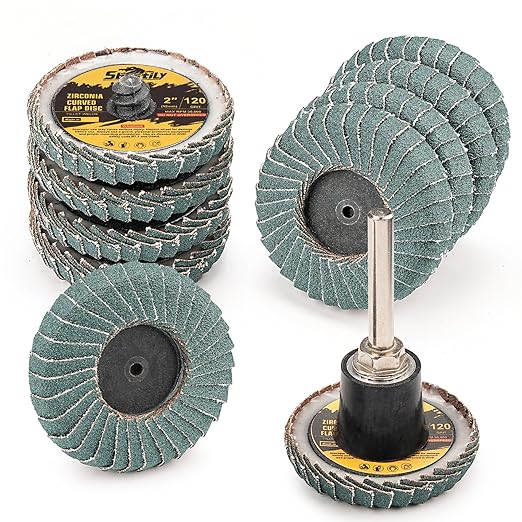 10PCS 120 Grit Curved Flap Disc 2 Inch Roll Lock Quick Change Sanding Discs 1pcs 1/4" Holder Surface Grinding Disc for Die Grinder Metal Surface Grind Burr Finish Weld Rust Paint Removal