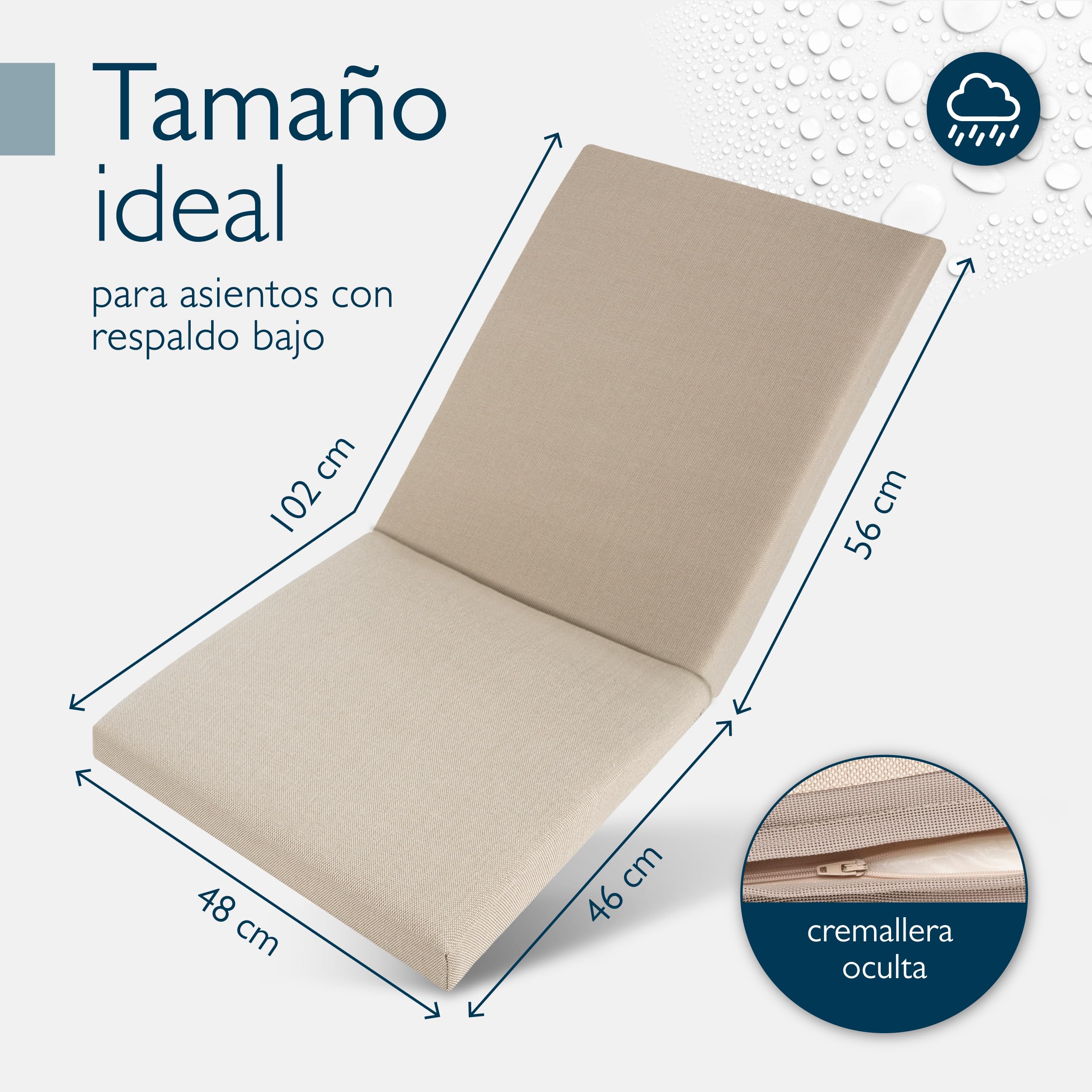Beautissu Set de 6 Cojines Sillas Jardin con Respaldo Bajo Impermeable | 100x50cm beige 100% cómoda fácil cuidar exterior muebles acolchado secado rápido Premium Cojín Silla asiento terraza QD-NL