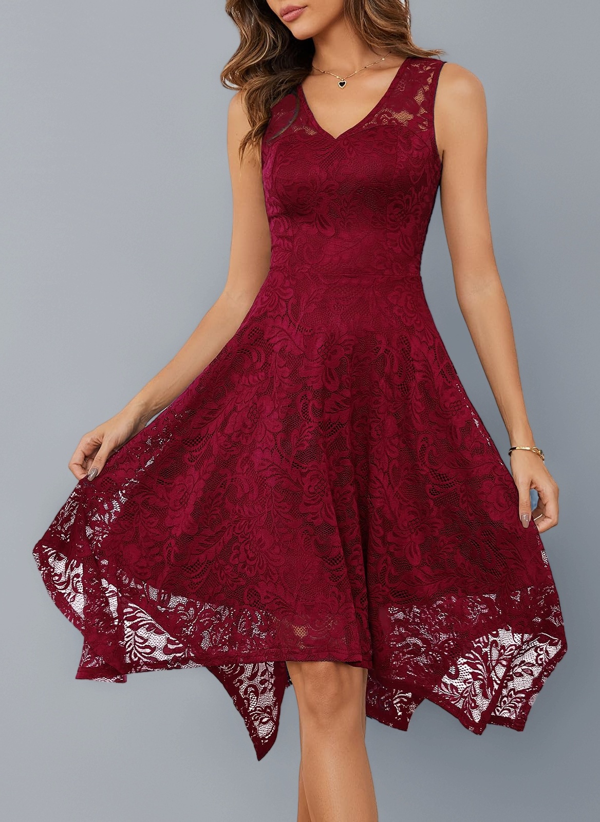 Meetjen Women's Cocktail Party Dresses 2025 Handkerchief Hem Lace Formal Wedding Guest Bridesmaid Fancy Prom Dress