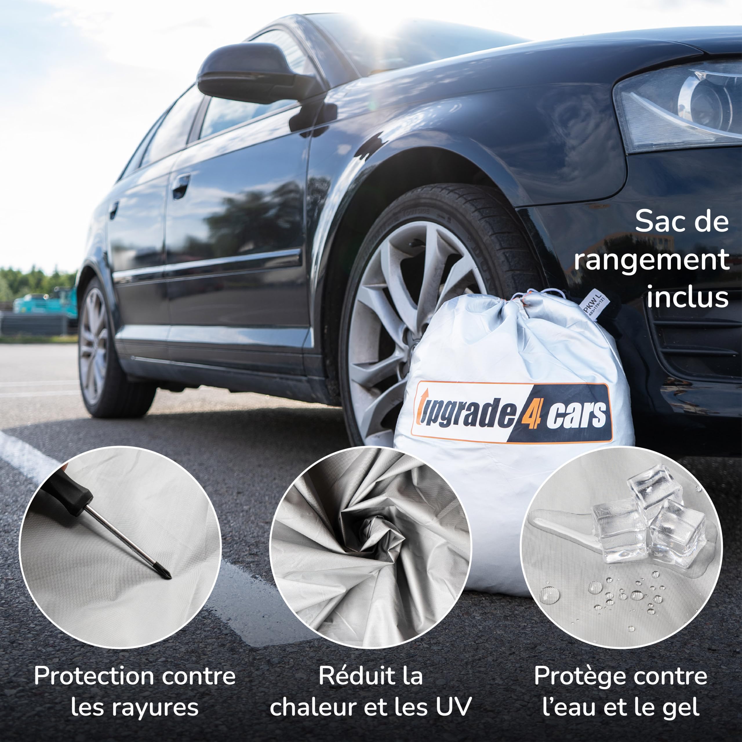 Upgrade4cars Housse de Voiture Extérieure Version 2026 Imperméable | Housse Complète pour Toutes Saisons | Bâche Universelle SUV - L (480 × 195 × 150 cm)