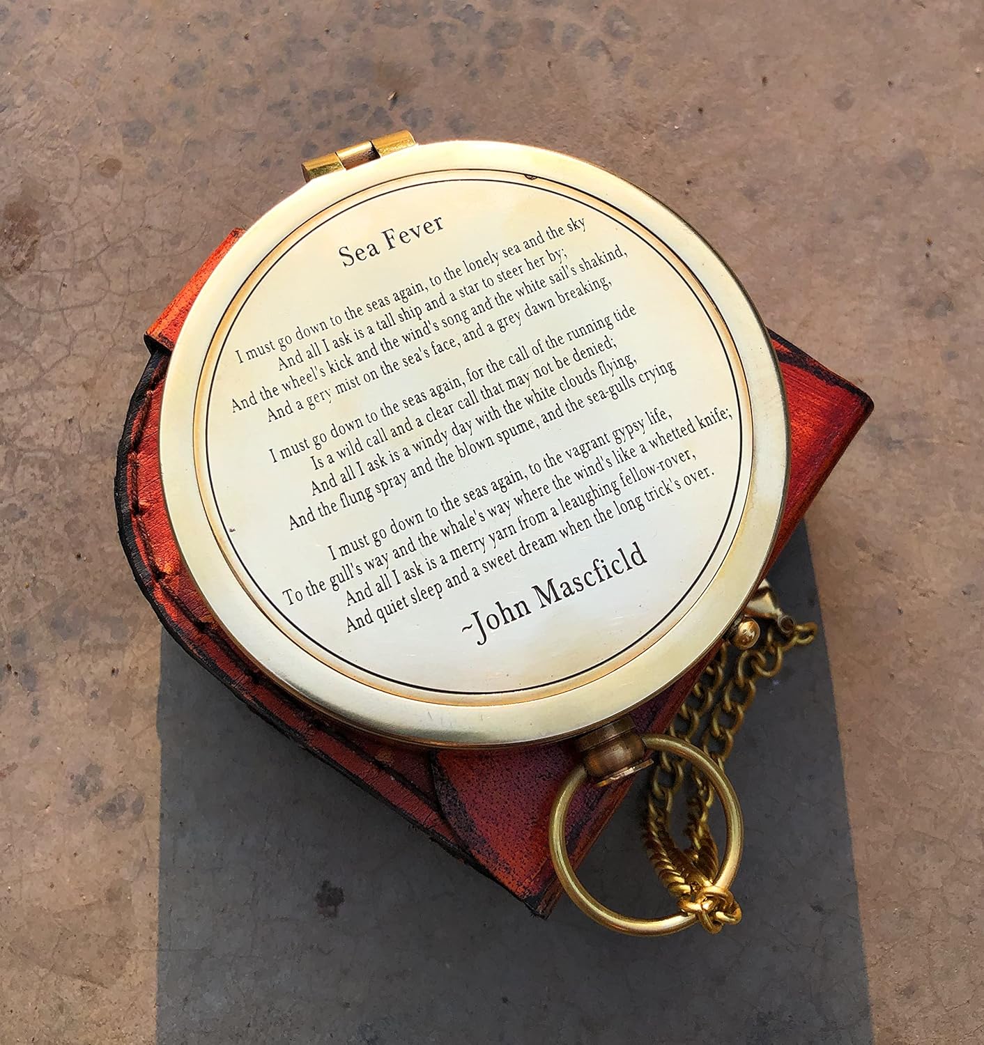 Brass Engraved Poem Compass Sea Fever by John Masefield Pocket Compass Navigational Instrument for Traveling, Camping, Boating, Scouting, Graduation Day Gifts