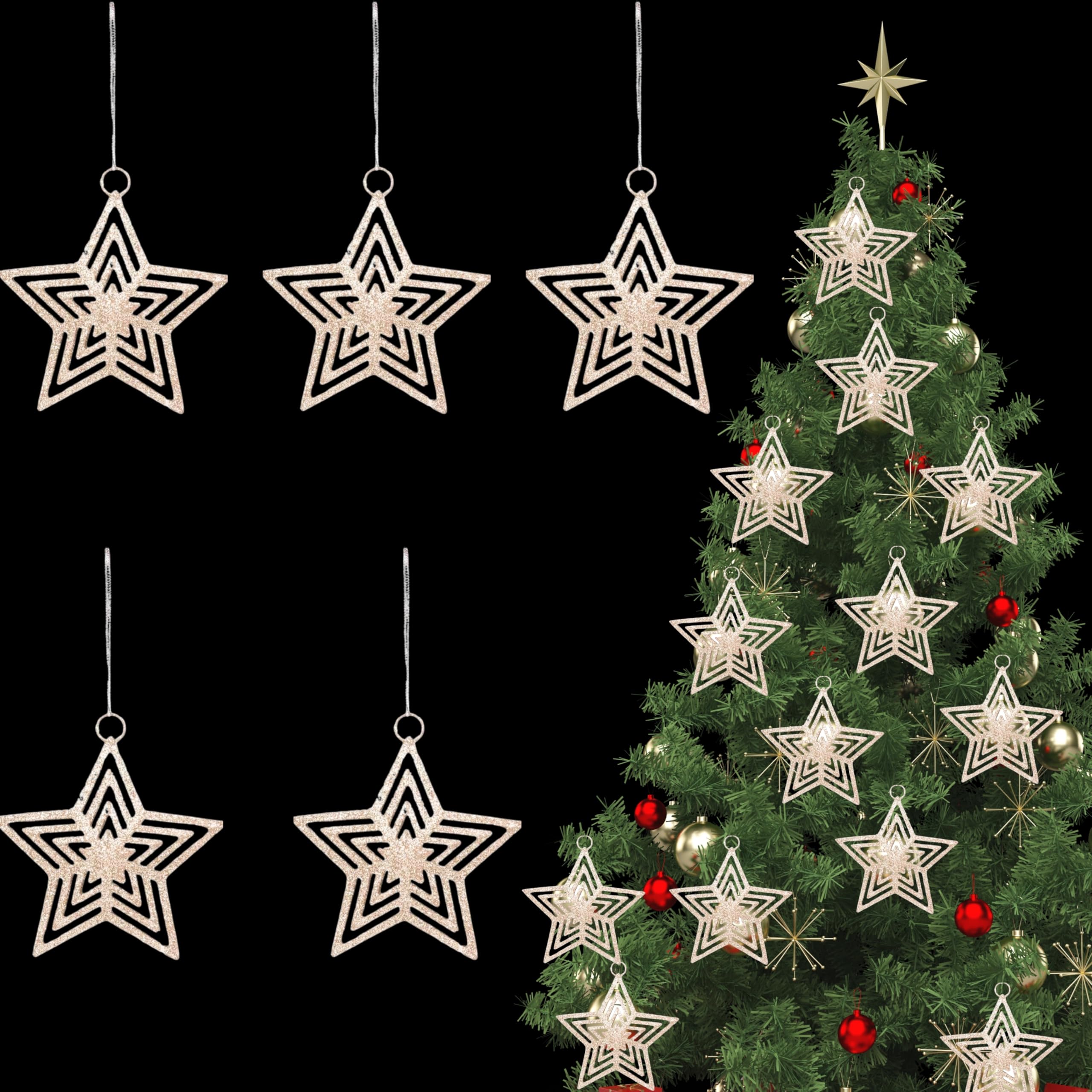 5Pk Eid Mubarak Decorations, Gold Glitter Star Hanging Ramadan Decorations, String Attached Hanging Ornaments, Decorative Home Accessories 10.5cm