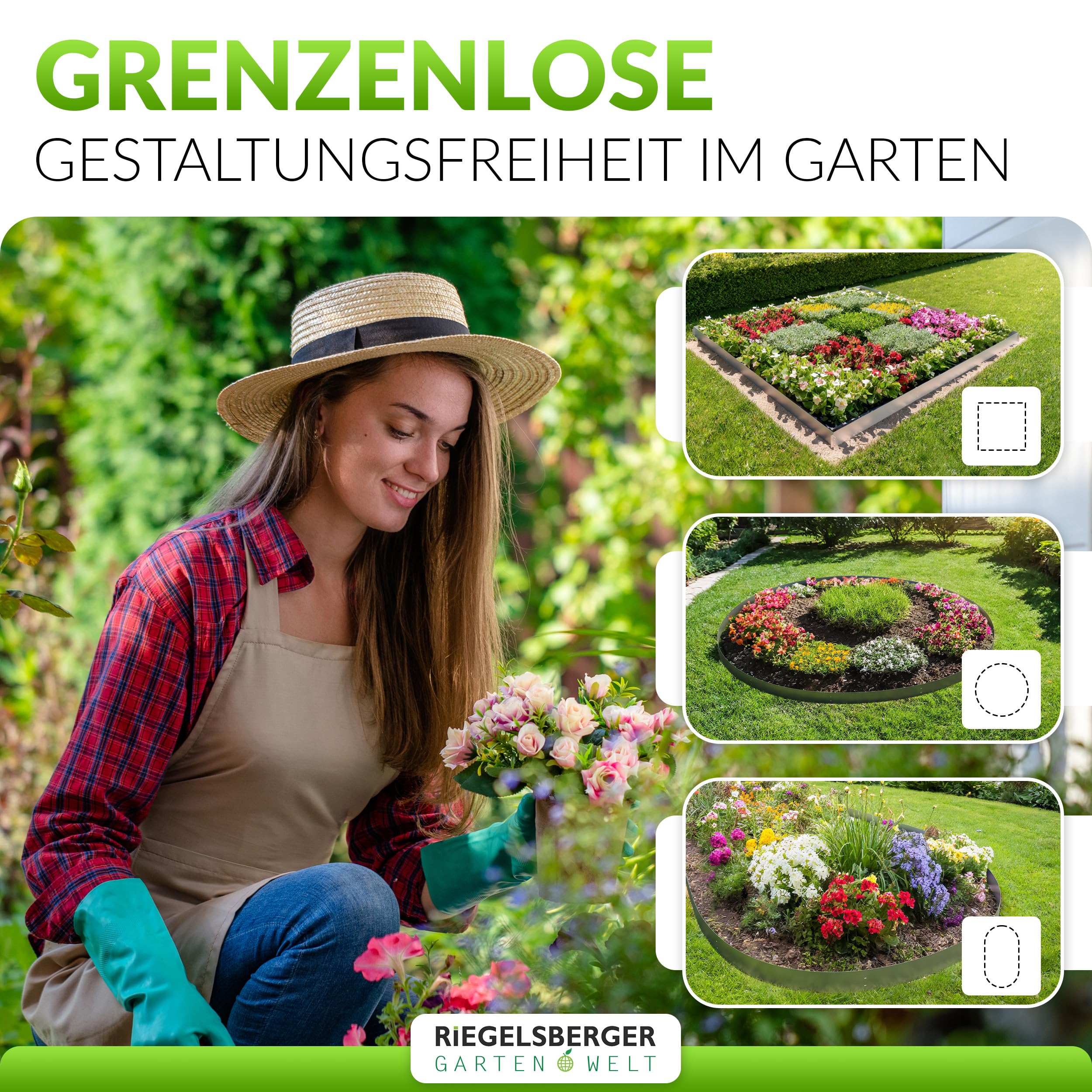 Gartenwelt Riegelsberger Rasenkante aus Metall Länge 20 m Höhe 18 cm Mähkante Beetumrandung Beeteinfassung Rasenbleche