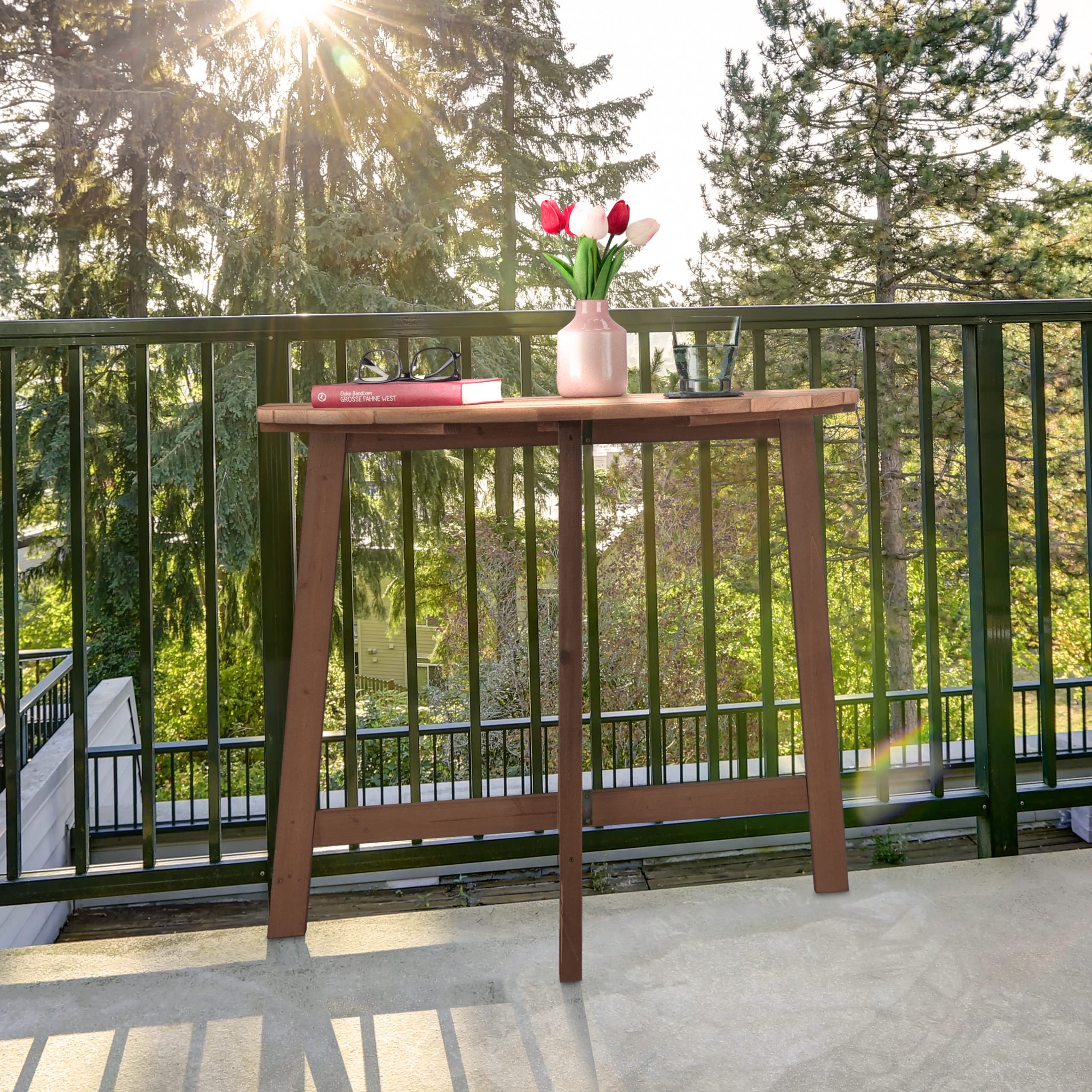Relaxdays Tavolino Pieghevole, Semicerchio, Balcone e Giardino, Legno di Abete, Outdoor, HxLxP: 74x80x50 cm, Marrone