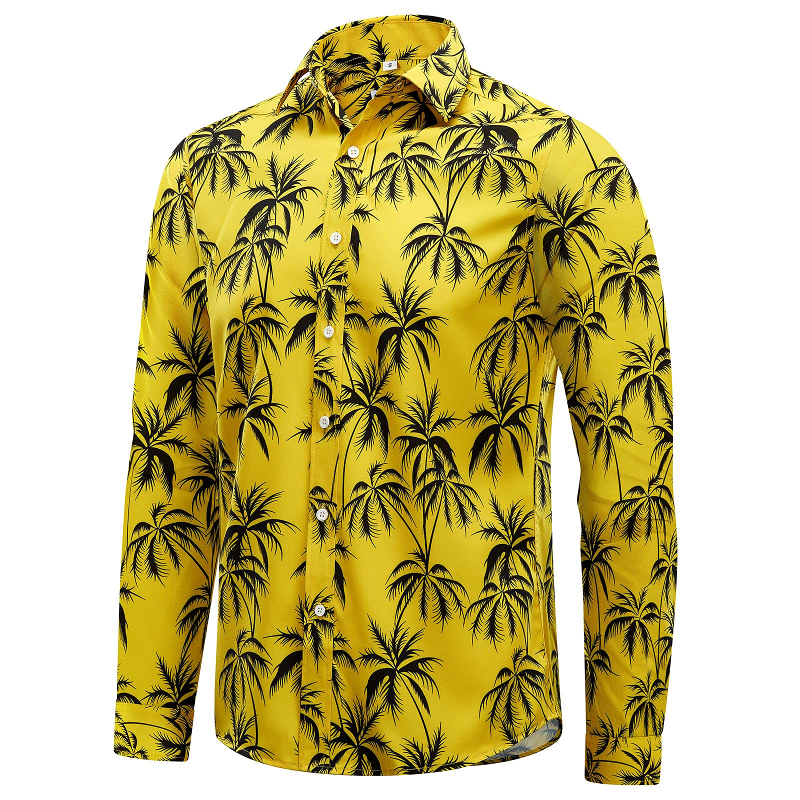 EUOW Mens Hawaiian Shirts Floral Printed Casual Long Sleeve Button Down Beach Dress Shirts
