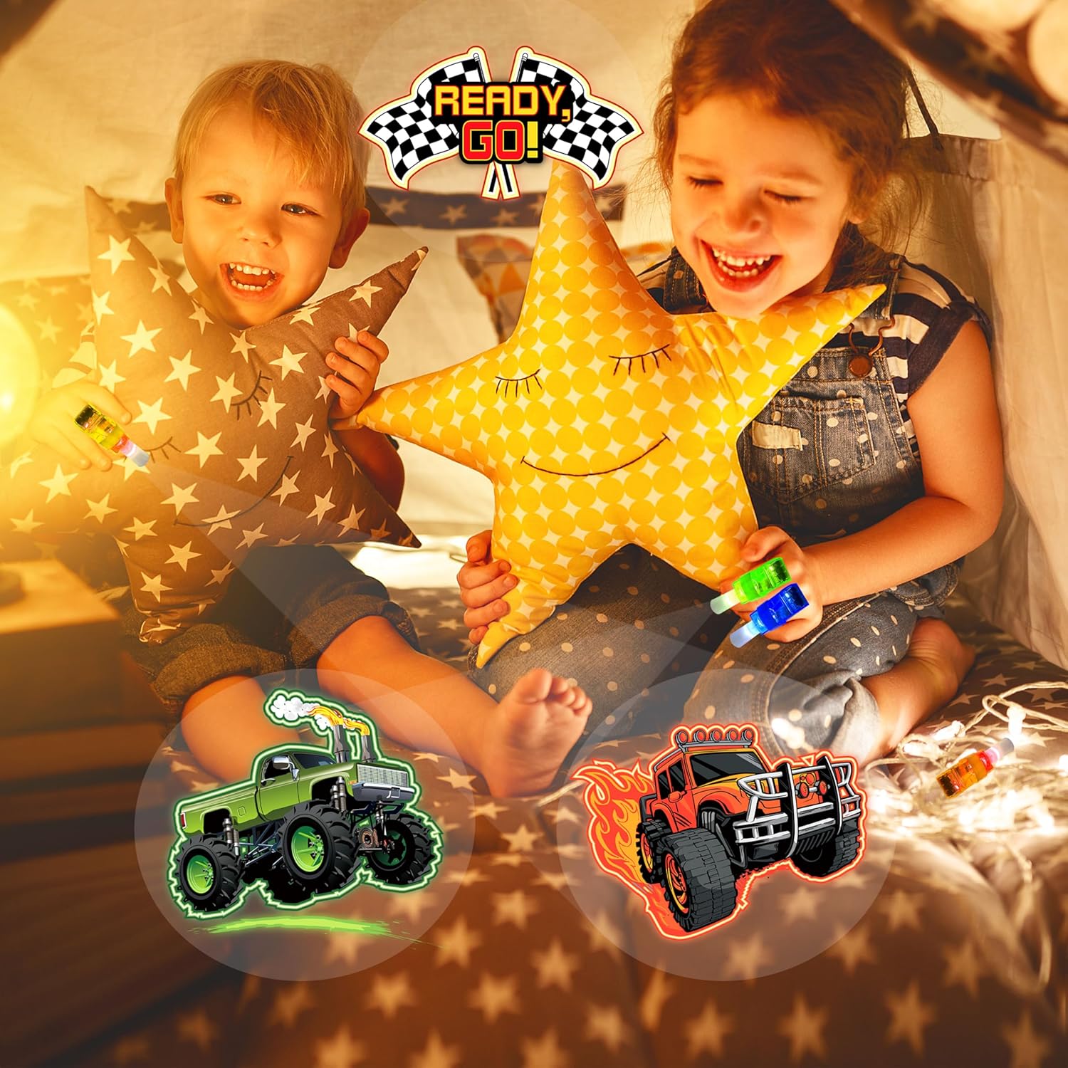 24PCS Monster Truck Party Favors-LED Finger Lights：Glow-in-the-Dark Light-Up Toys Bulk for Kids,Monster Jam Birthday Party Decorations Supplies, Party Goodie Bags, Classroom Prizes, Fun Gifts - Image 7