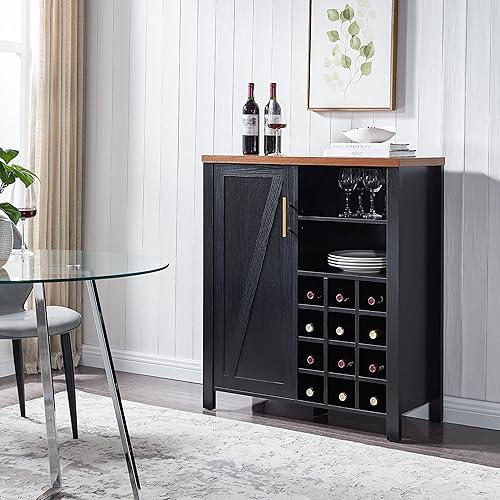 Kings Brand Furniture - Aparador Buffet Wine Licor Bar Armario para cocina, sala de estar, comedor, negro