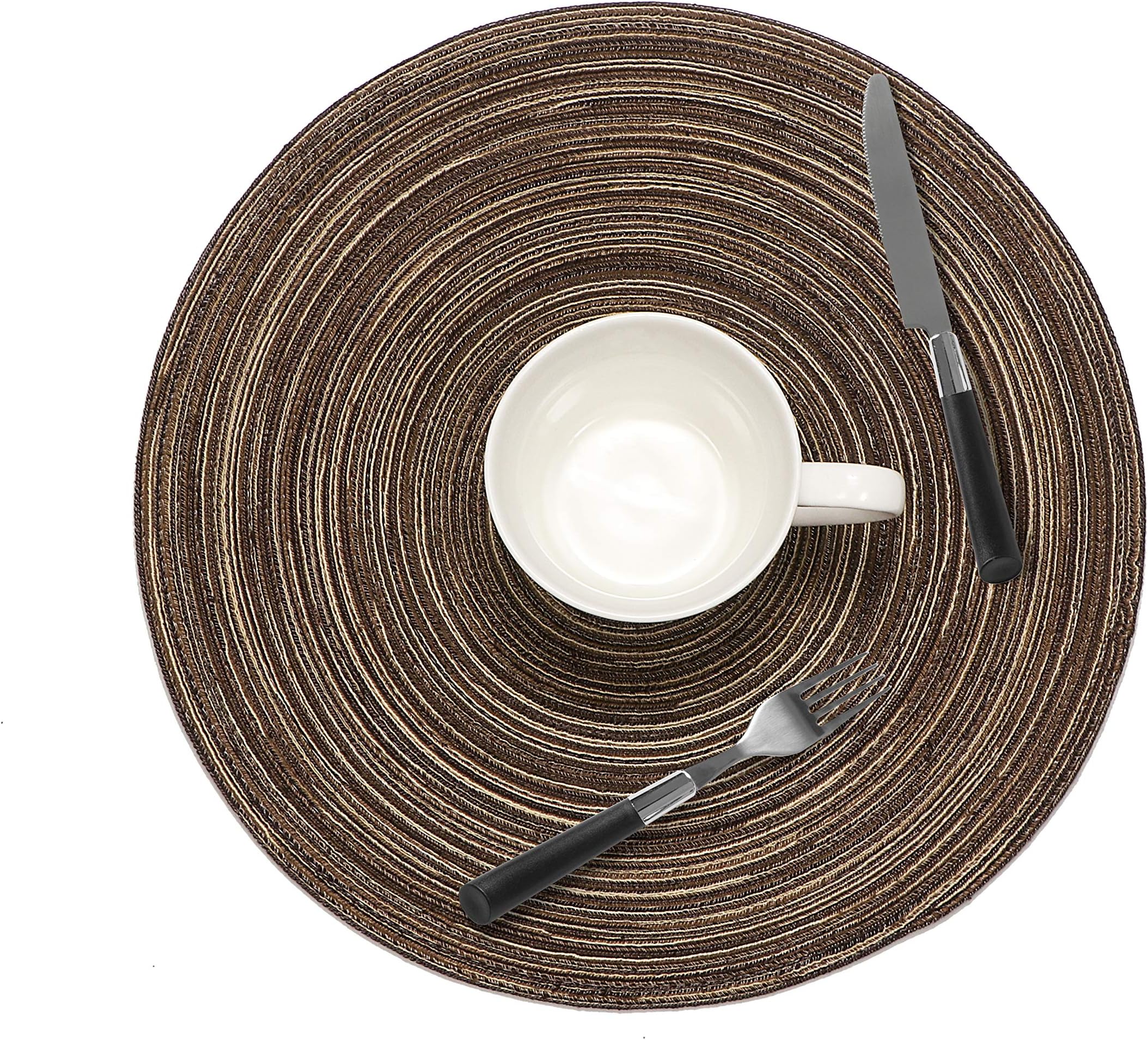 easyum Round Placemats for Dining Table Heat Resistant Wipeable Placemat Washable Kitchen Place Mats Set of 6,Brown Round