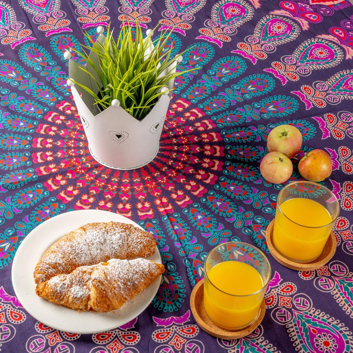 MOMOMUS Mandala gobelin naturalny, 100% bawełna, duży, uniwersalny - dekoracyjne gobeliny ścienne - idealne do dekoracji domu, sypialni lub salonu - ok. 210 x 230 cm